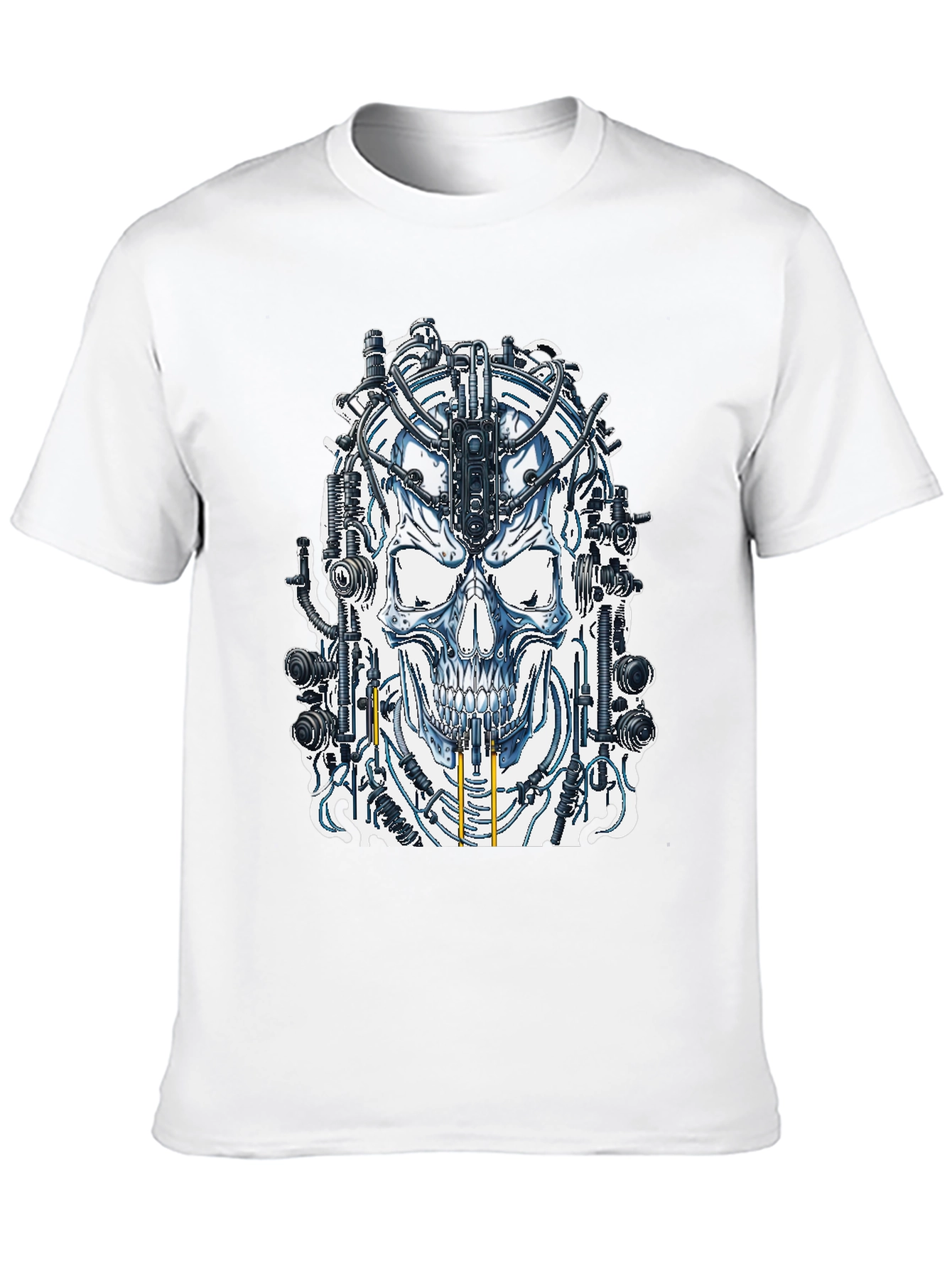 Cyberpunk Skull Graphic Tee - Black Cotton T-Shirt