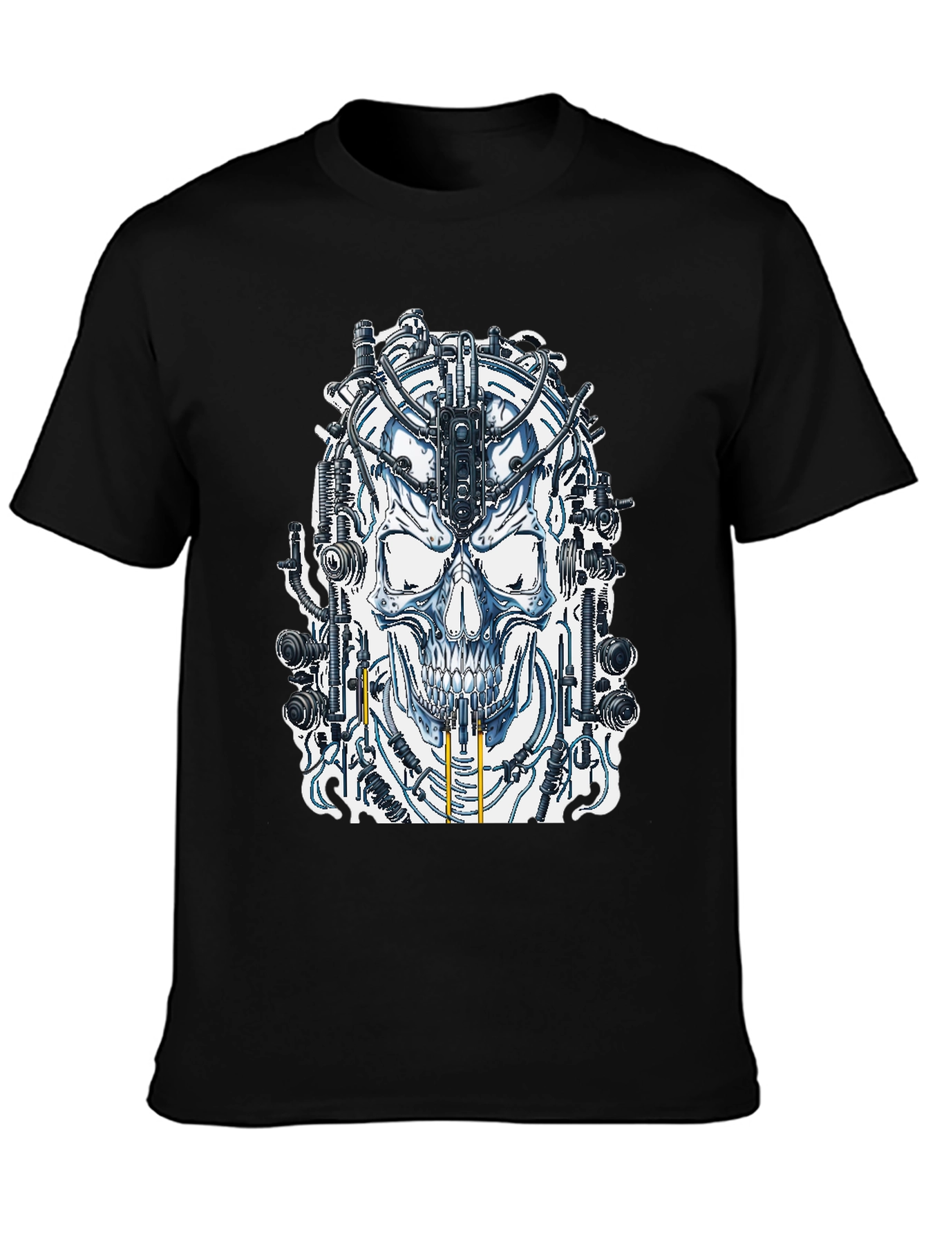 Cyberpunk Skull Graphic Tee - Black Cotton T-Shirt