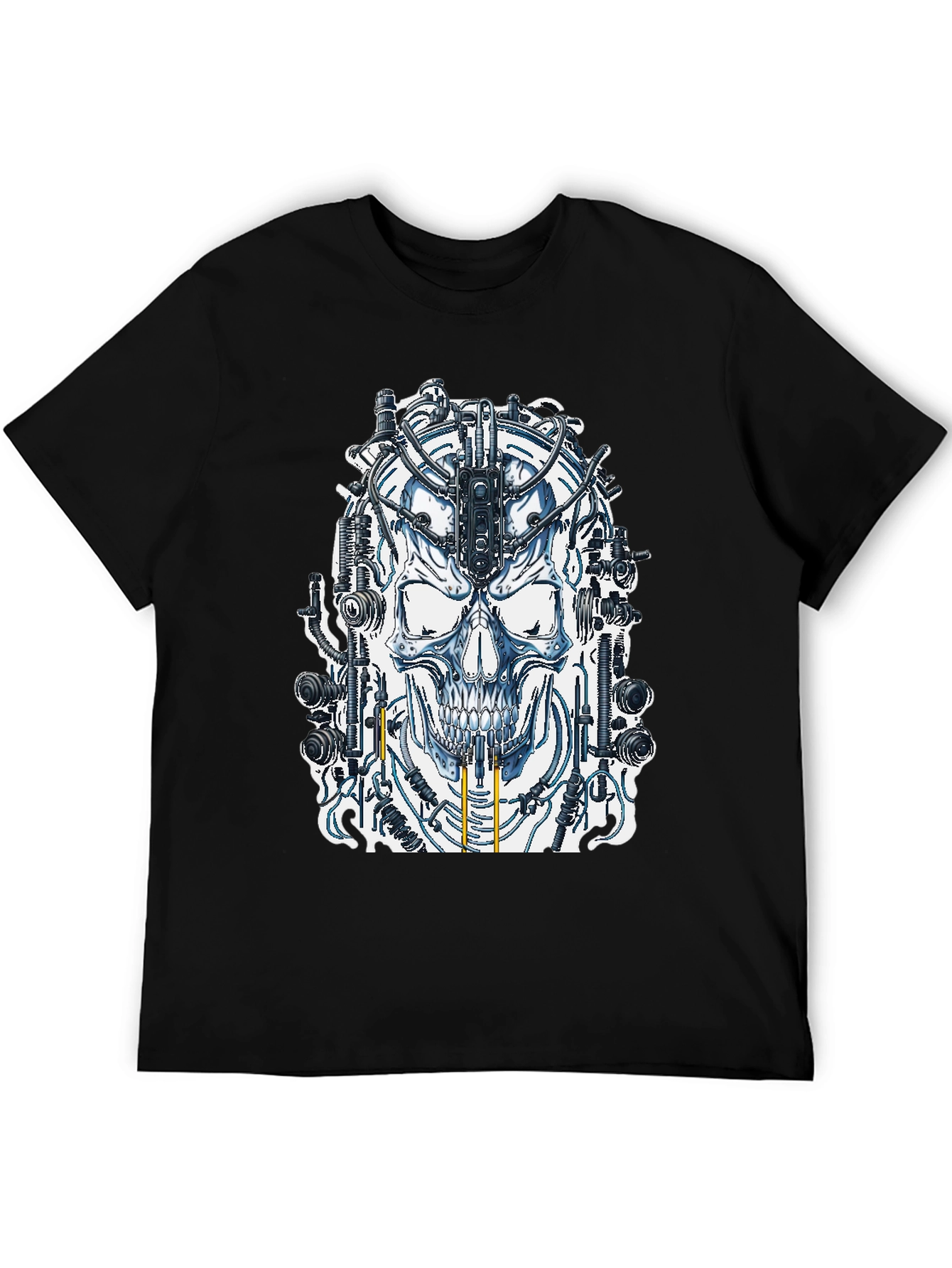 Cyberpunk Skull Graphic Tee - Black Cotton T-Shirt