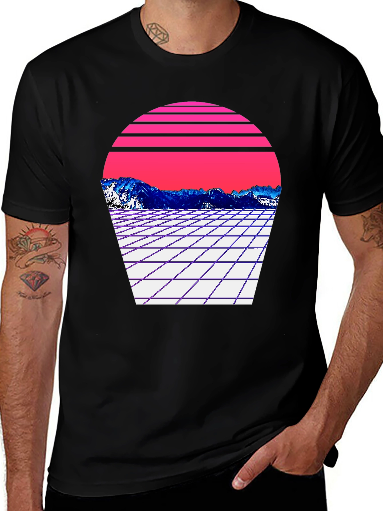Retro Wave Mountain T-Shirt - Black