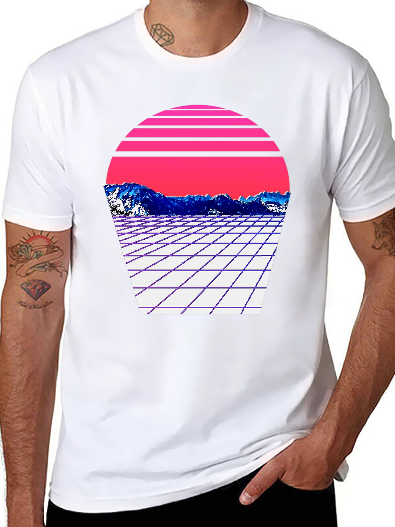 Retro Wave Mountain T-Shirt - Black