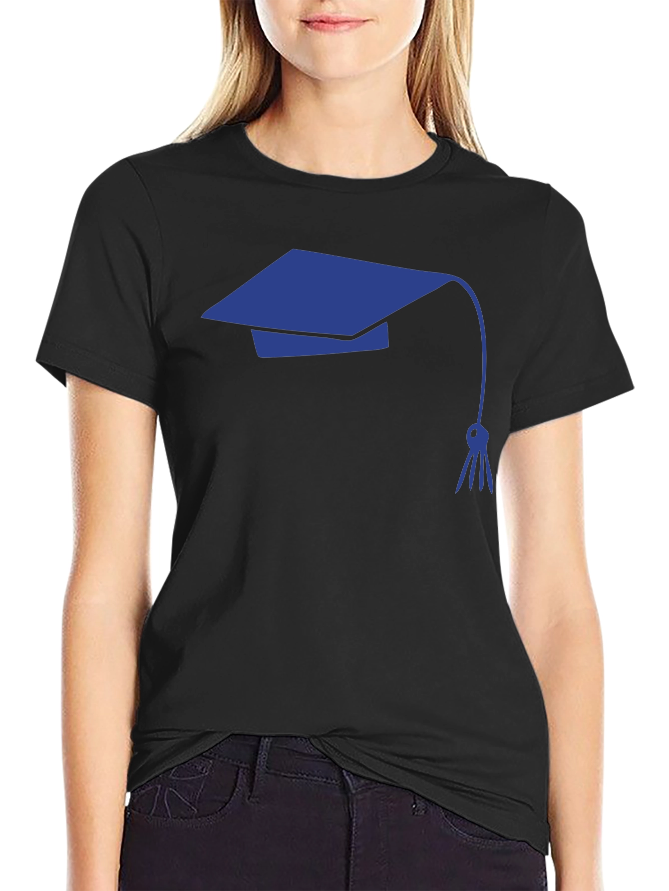 Graduation Cap Graphic Tee - Black Cotton T-Shirt