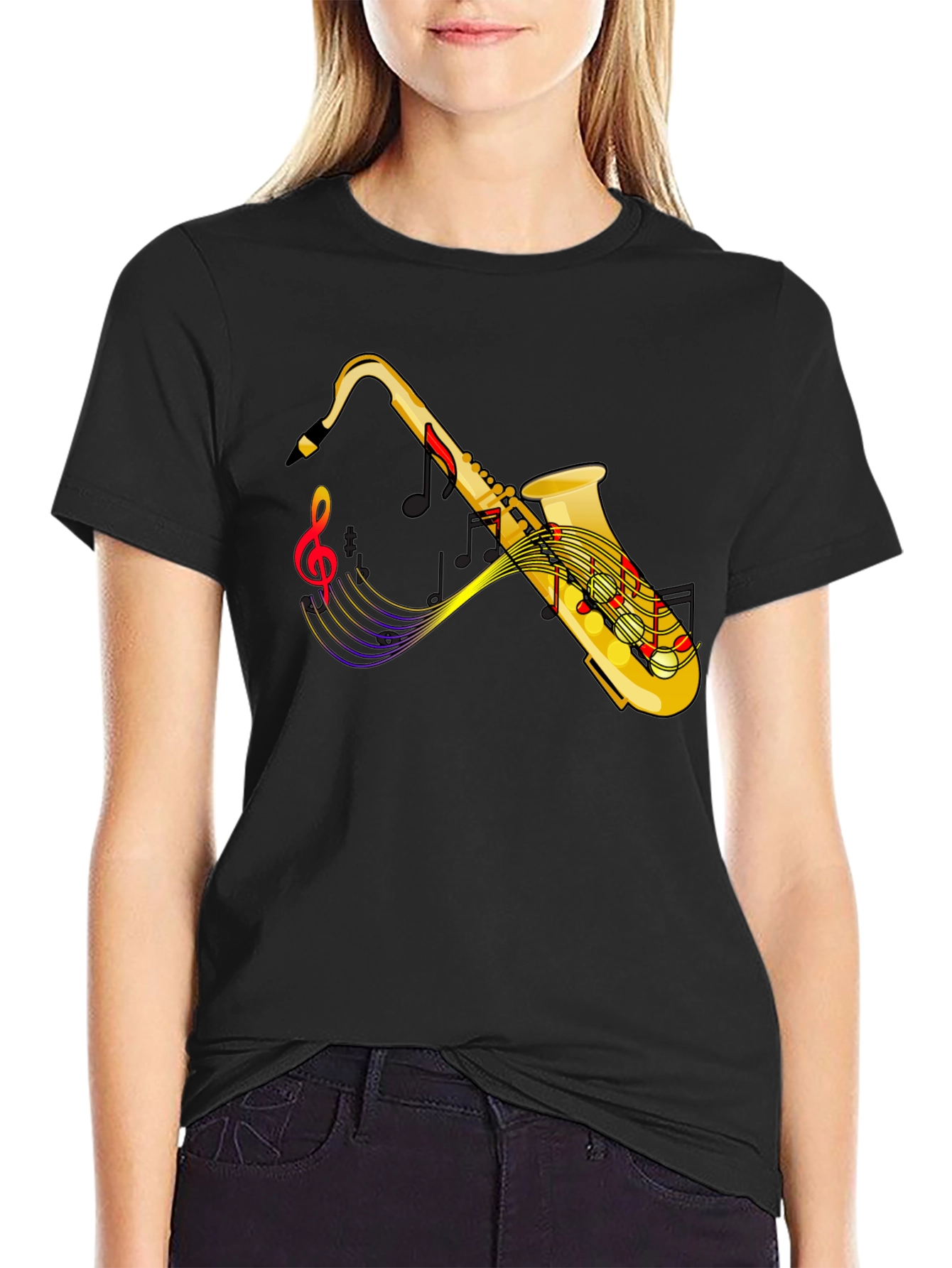Saxophone Music Graphic Black T-Shirt