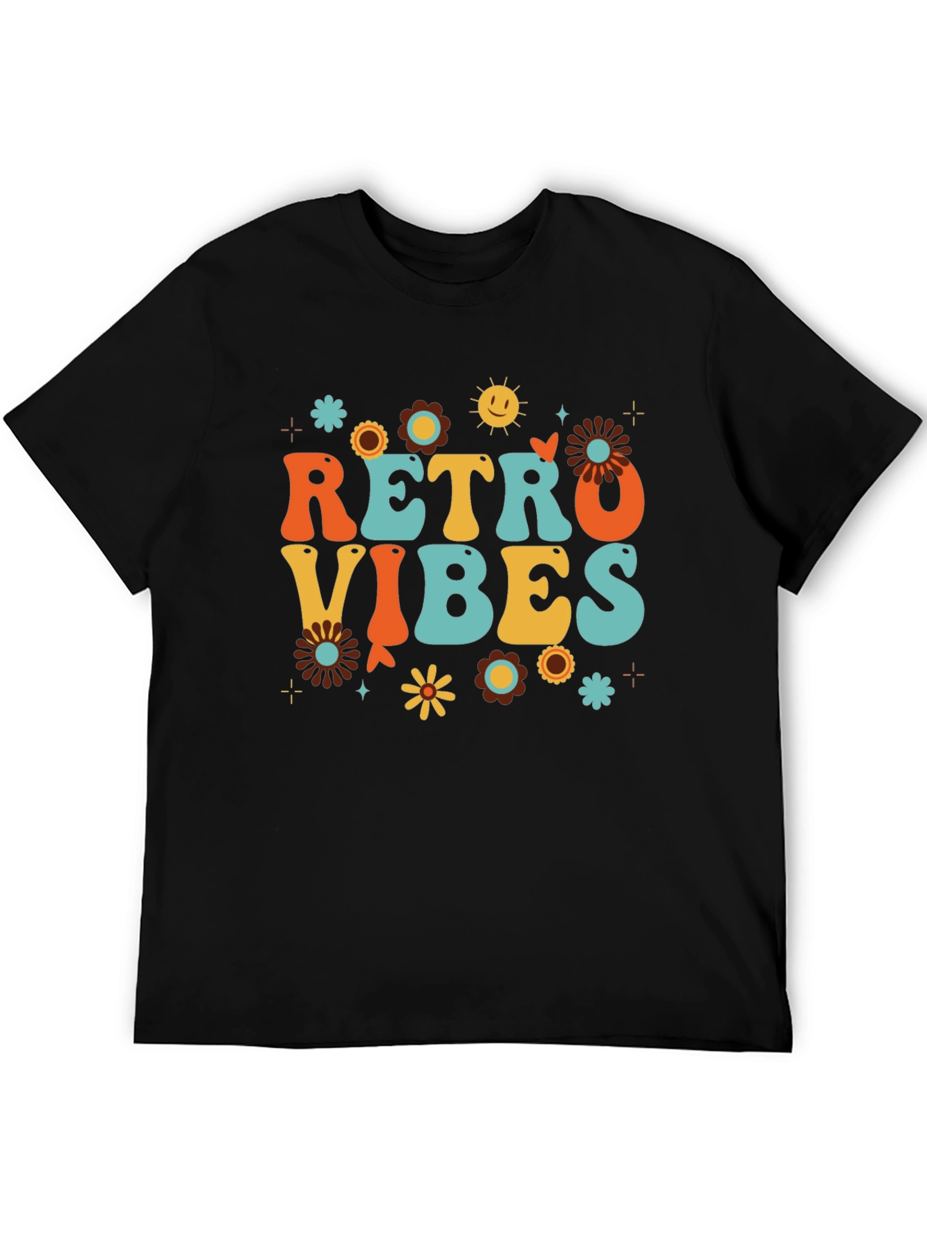 Retro Vibes Graphic Tee - Black Cotton Comfort