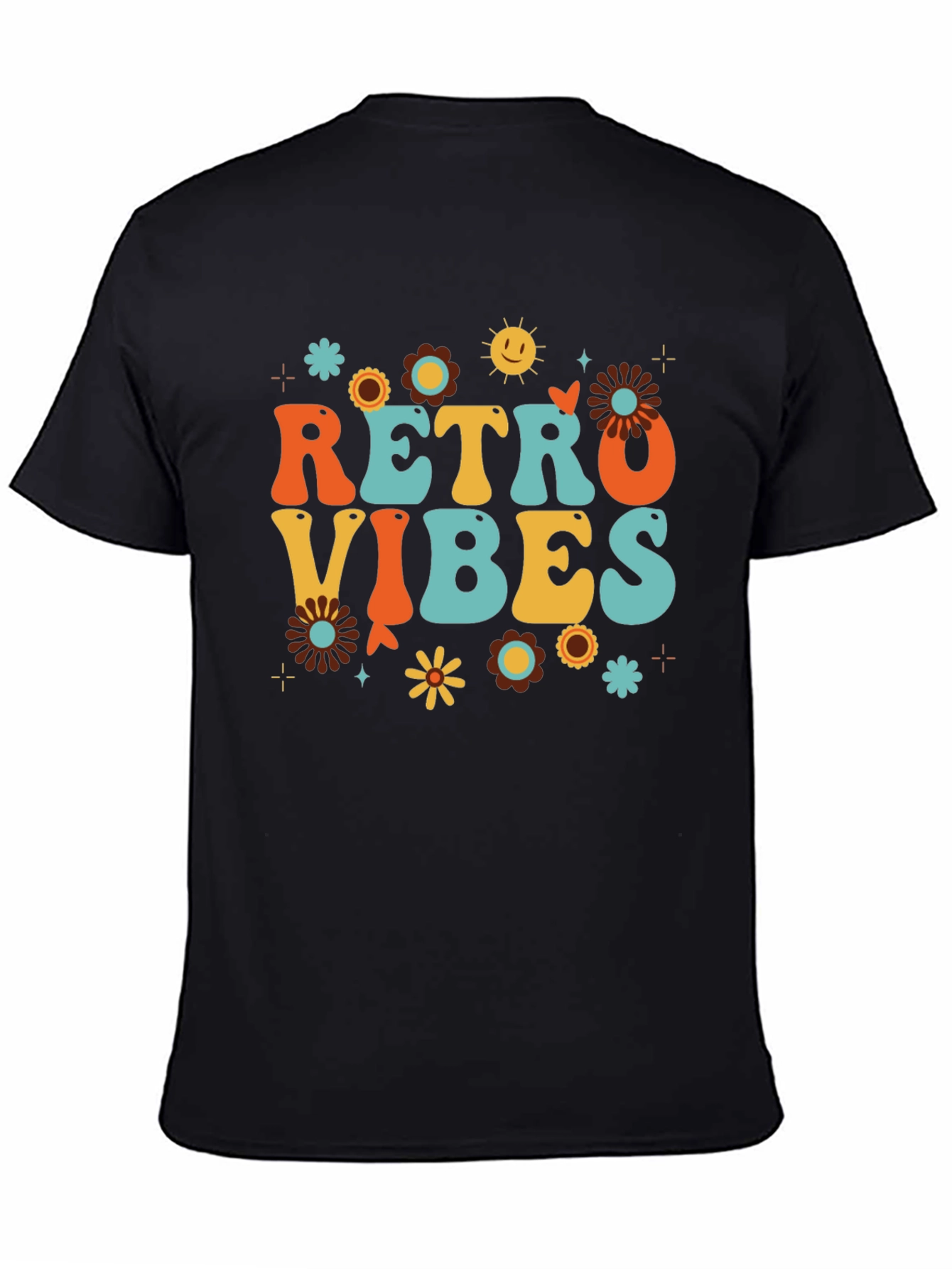 Retro Vibes Graphic Tee - Black Cotton Comfort