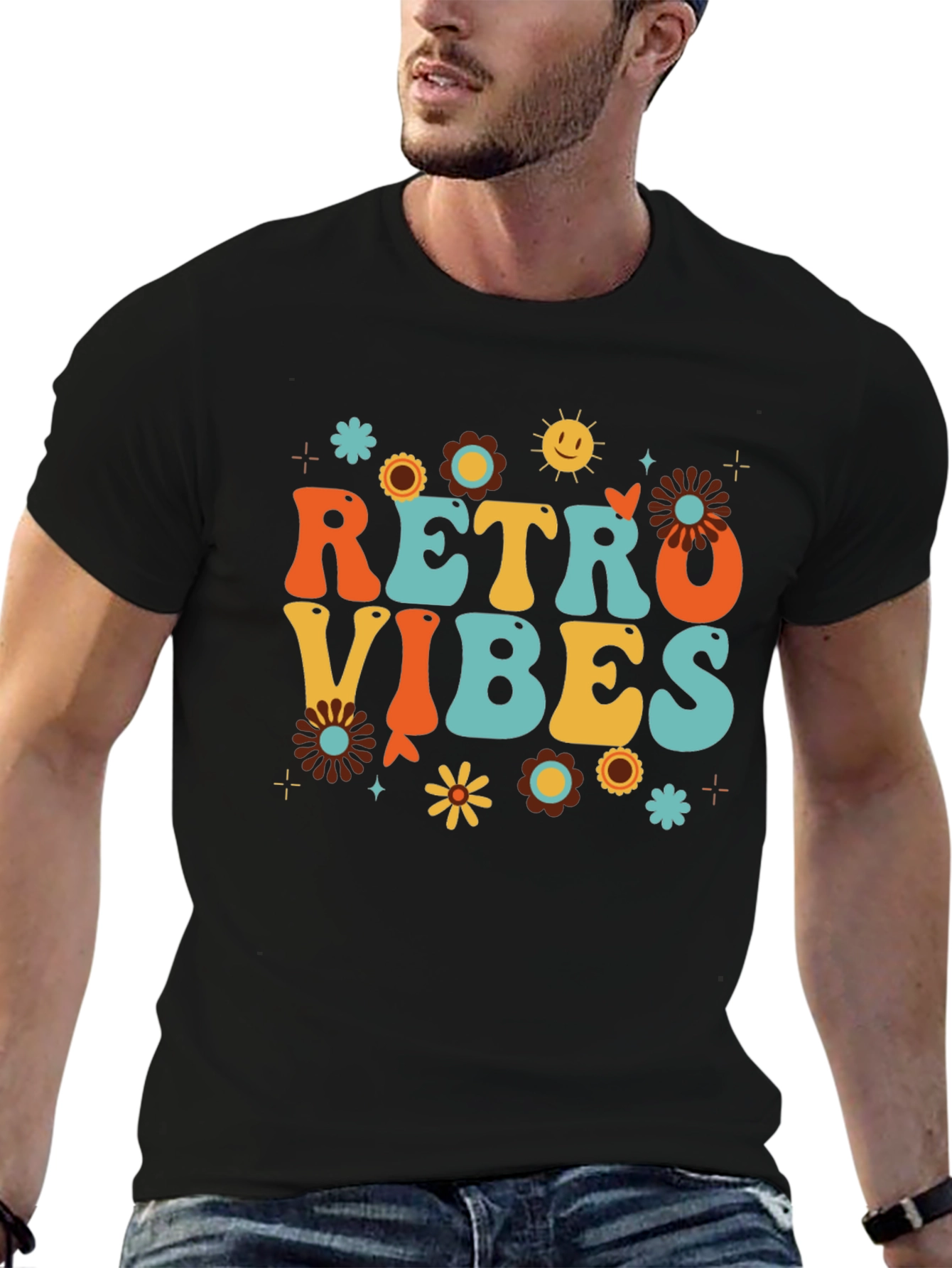 Retro Vibes Graphic Tee - Black Cotton Comfort