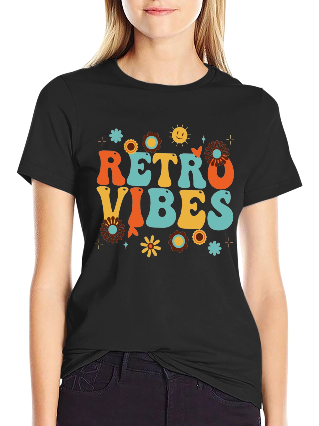 Retro Vibes Graphic Tee - Black Cotton Comfort