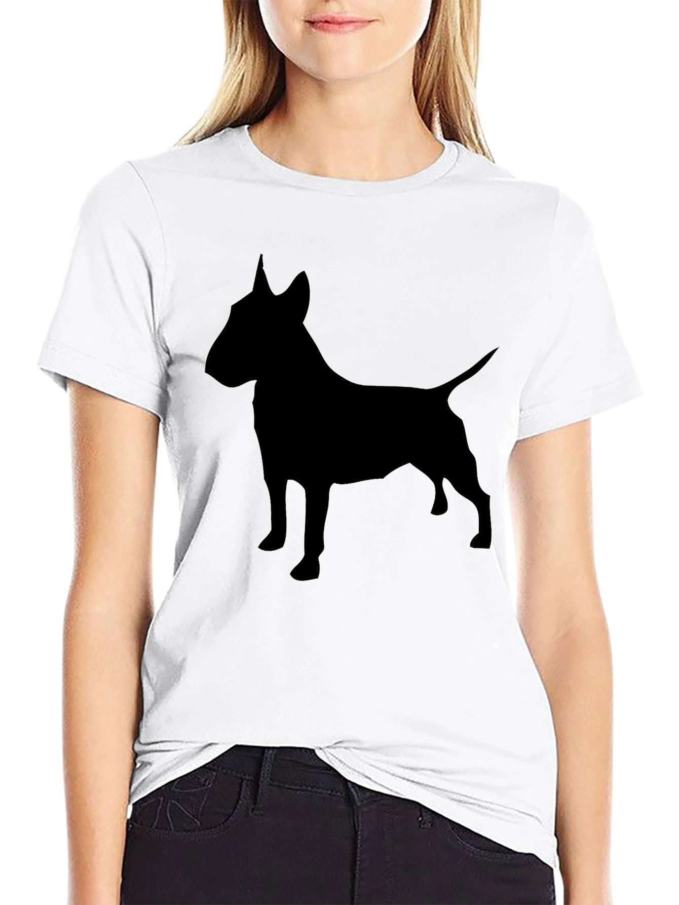 Black Bull Terrier Silhouette Graphic T-Shirt