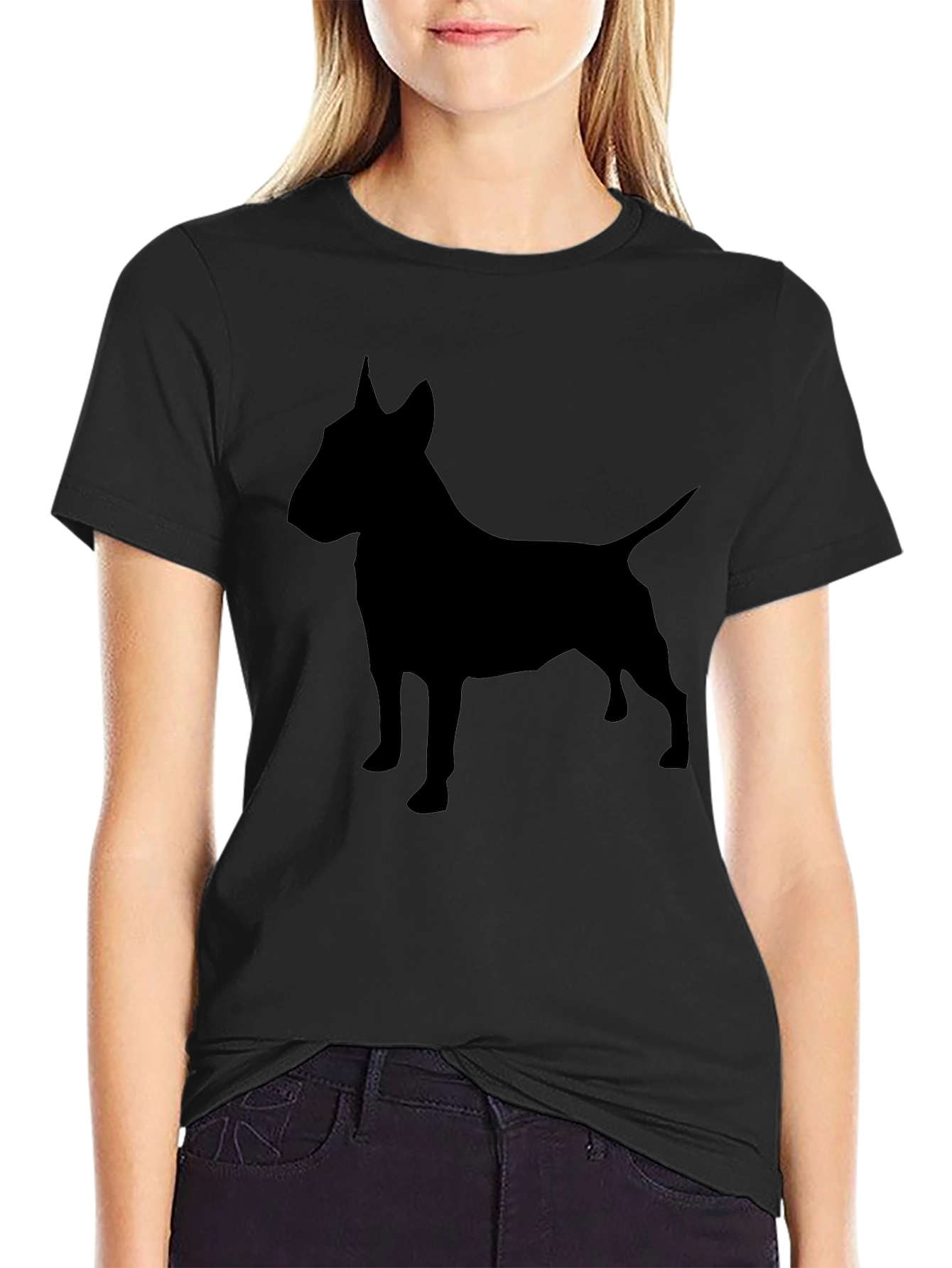 Black Bull Terrier Silhouette Graphic T-Shirt