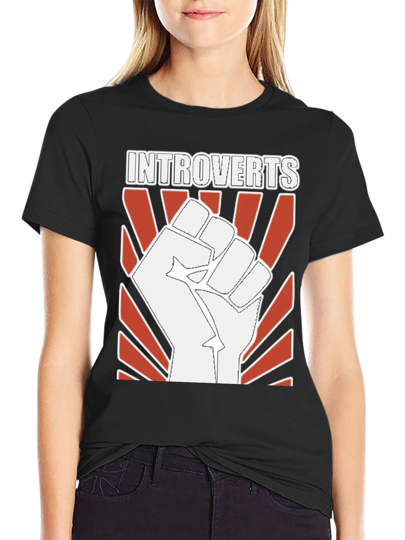 Introverts Fist Graphic Tee - Black Cotton T-Shirt