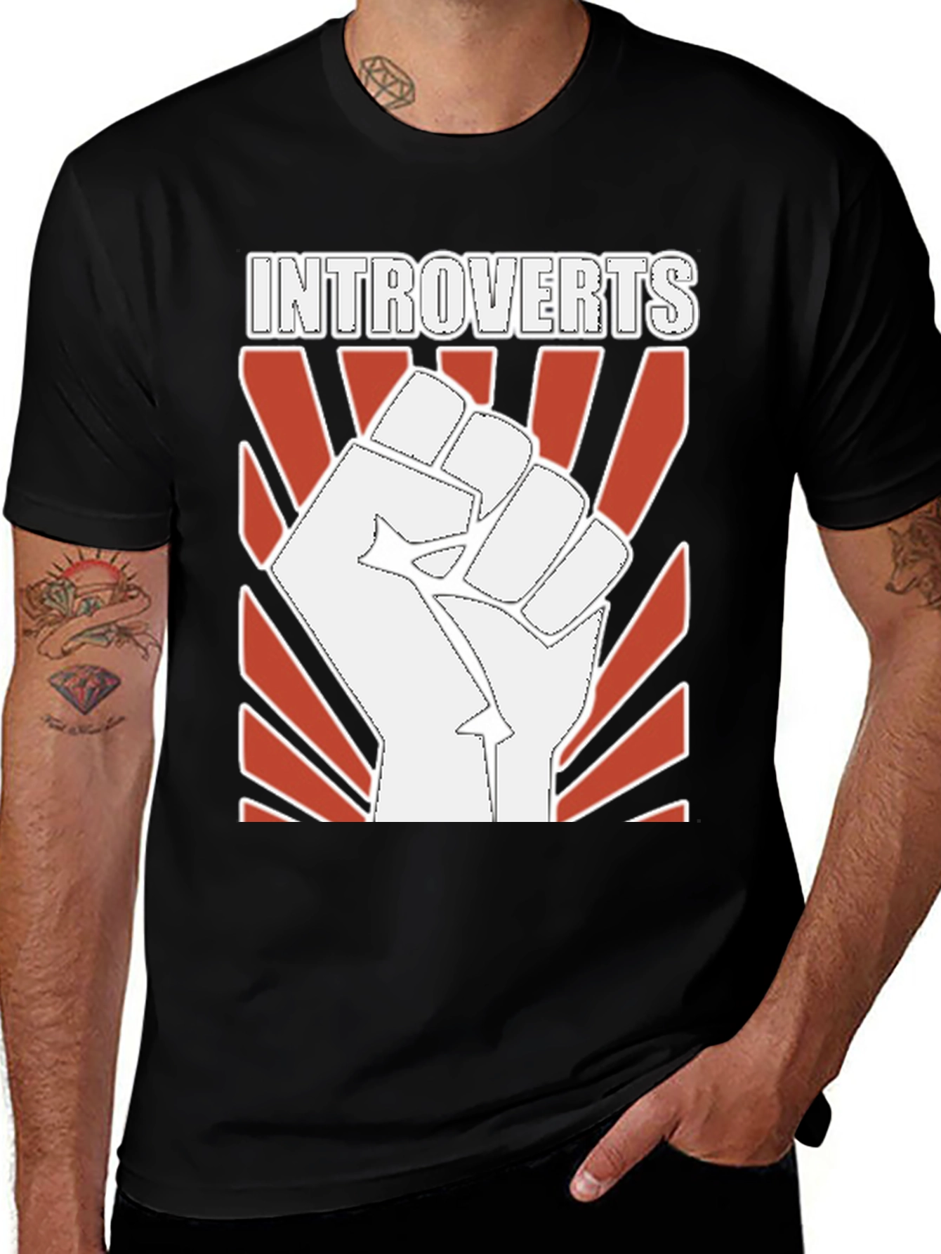 Introverts Fist Graphic Tee - Black Cotton T-Shirt