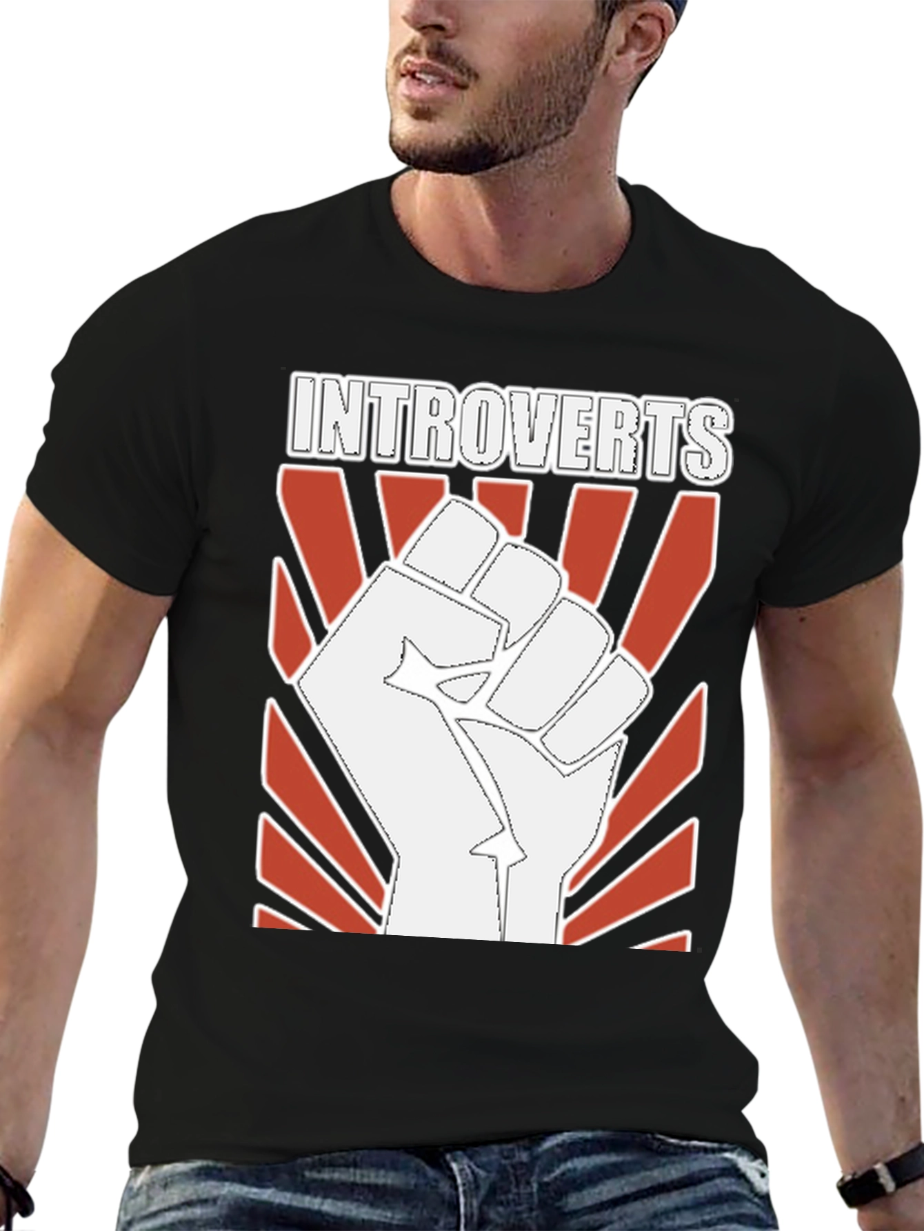 Introverts Fist Graphic Tee - Black Cotton T-Shirt