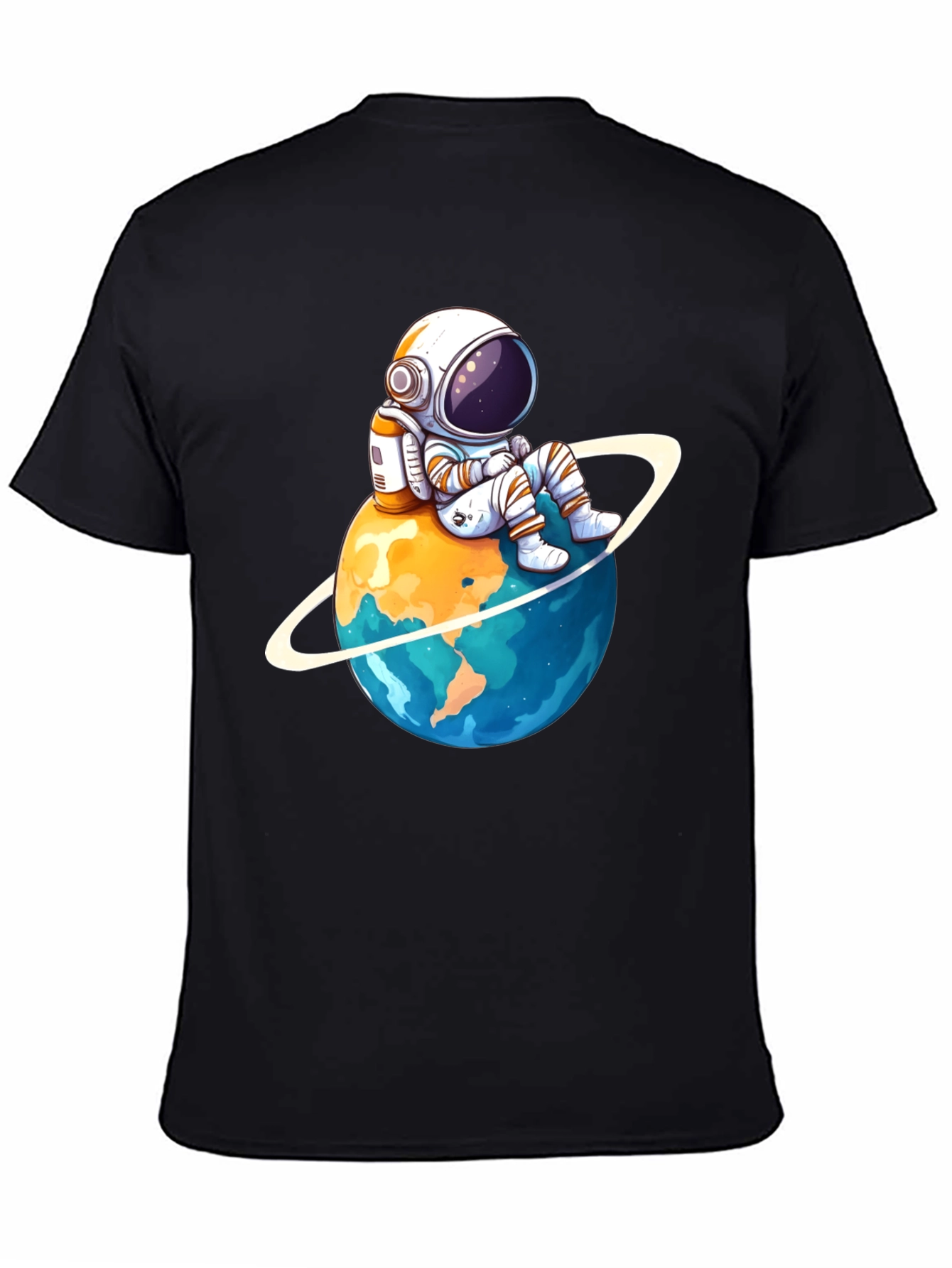Astronaut on Planet T-Shirt - Black Cotton Graphic Tee