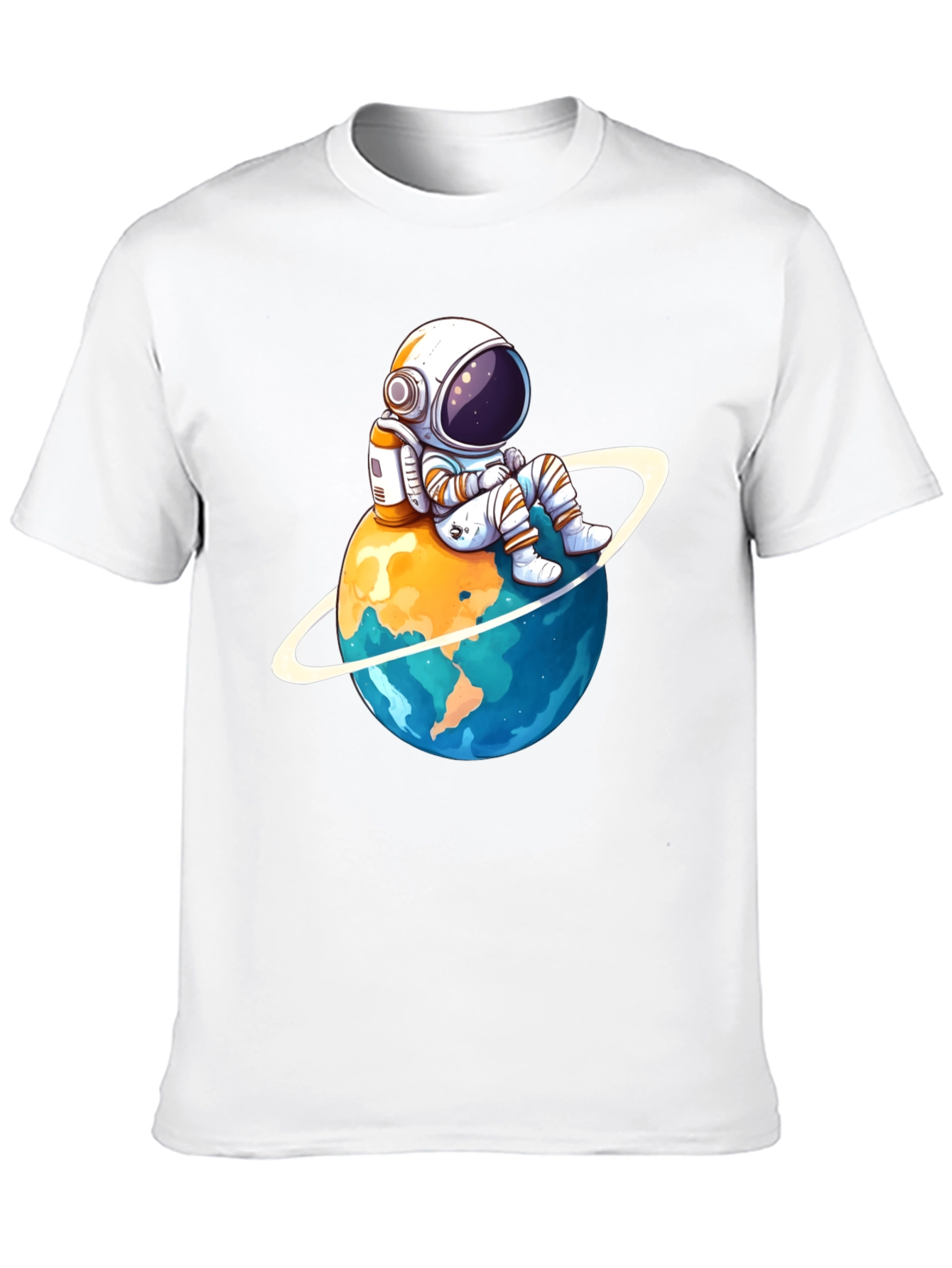 Astronaut on Planet T-Shirt - Black Cotton Graphic Tee
