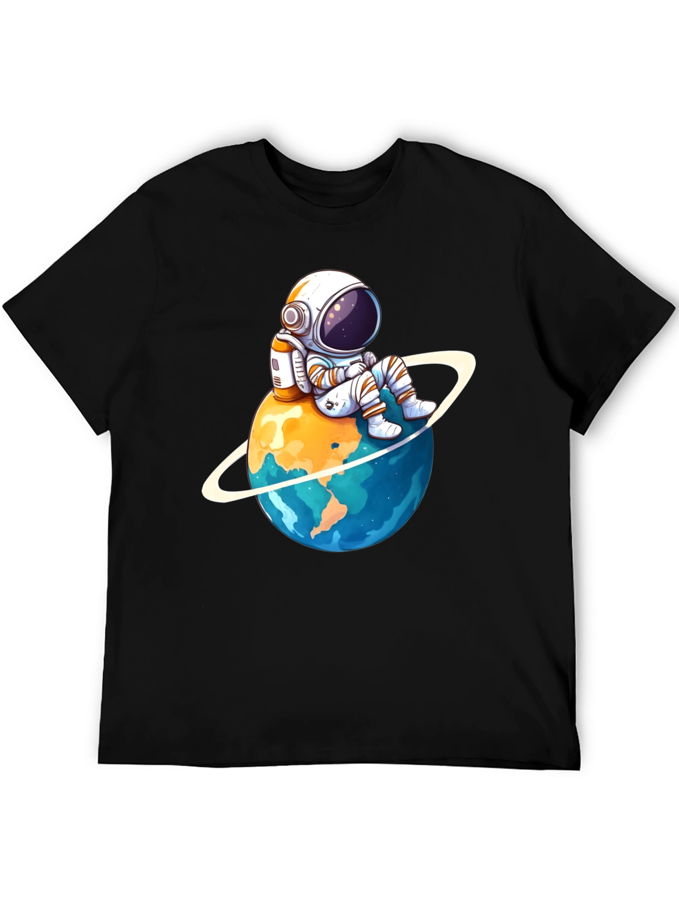 Astronaut on Planet T-Shirt - Black Cotton Graphic Tee