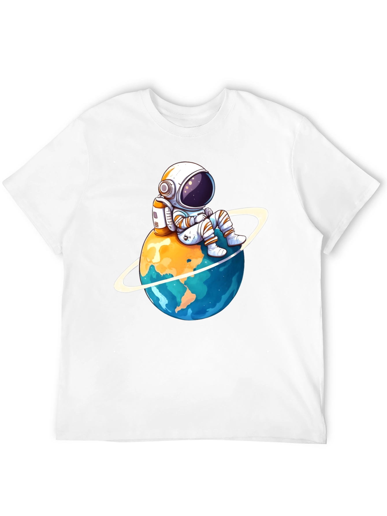 Astronaut on Planet T-Shirt - Black Cotton Graphic Tee