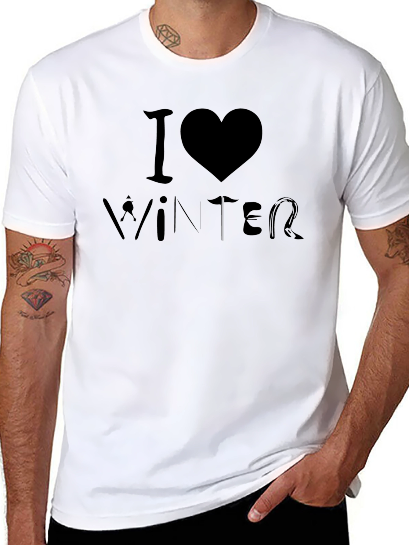I Love Winter Black Graphic Tee Shirt