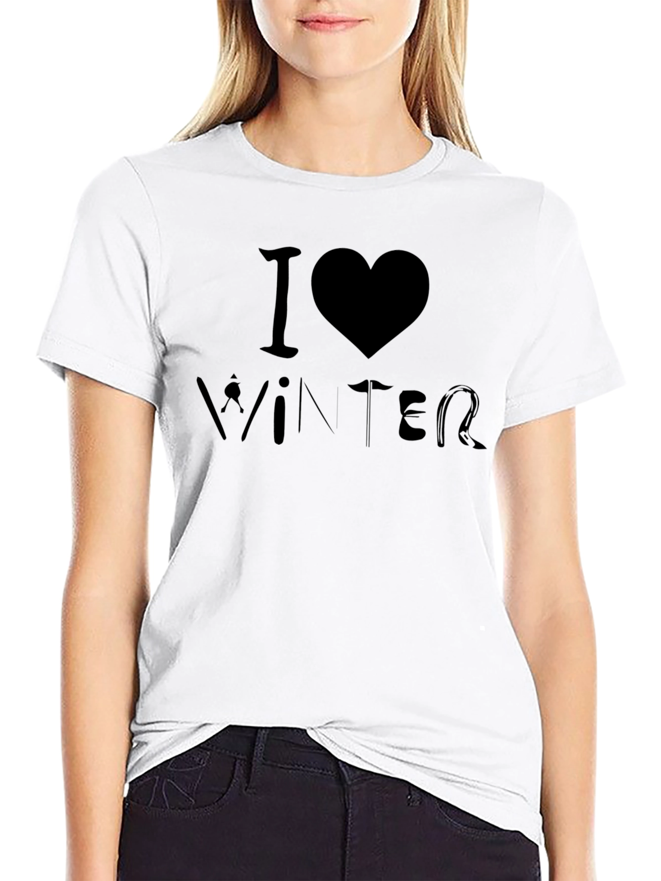 I Love Winter Black Graphic Tee Shirt