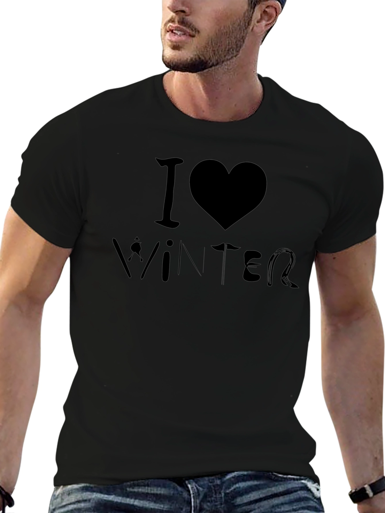 I Love Winter Black Graphic Tee Shirt