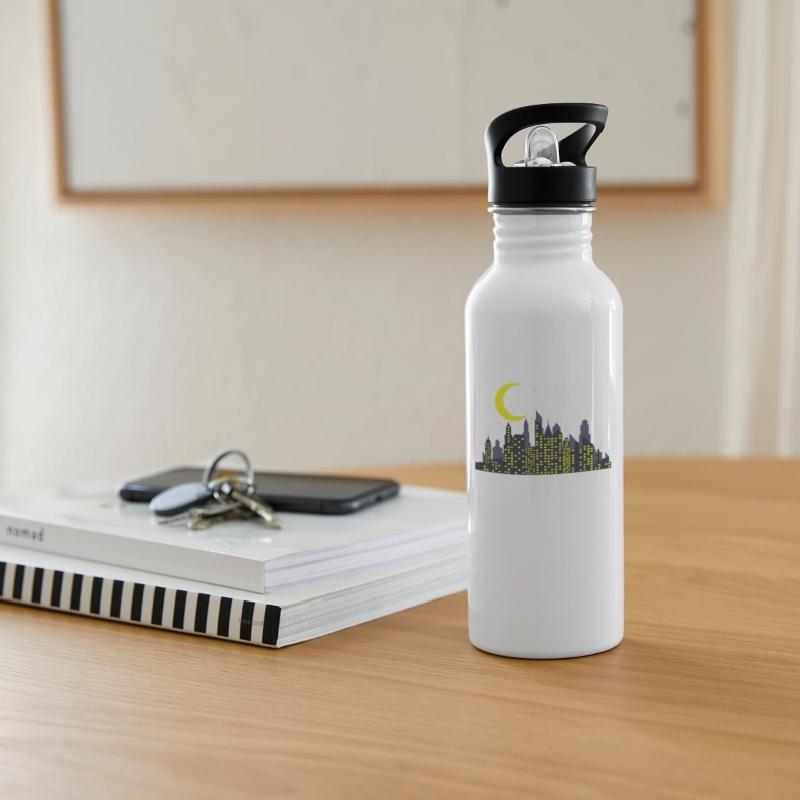 Night Skyline with half Moon Building City