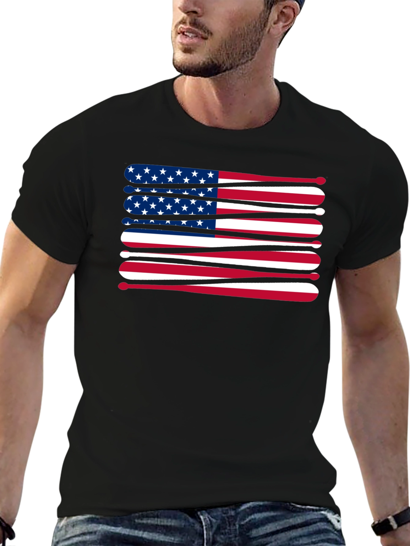 Patriotic Baseball Bats USA Flag Graphic T-Shirt