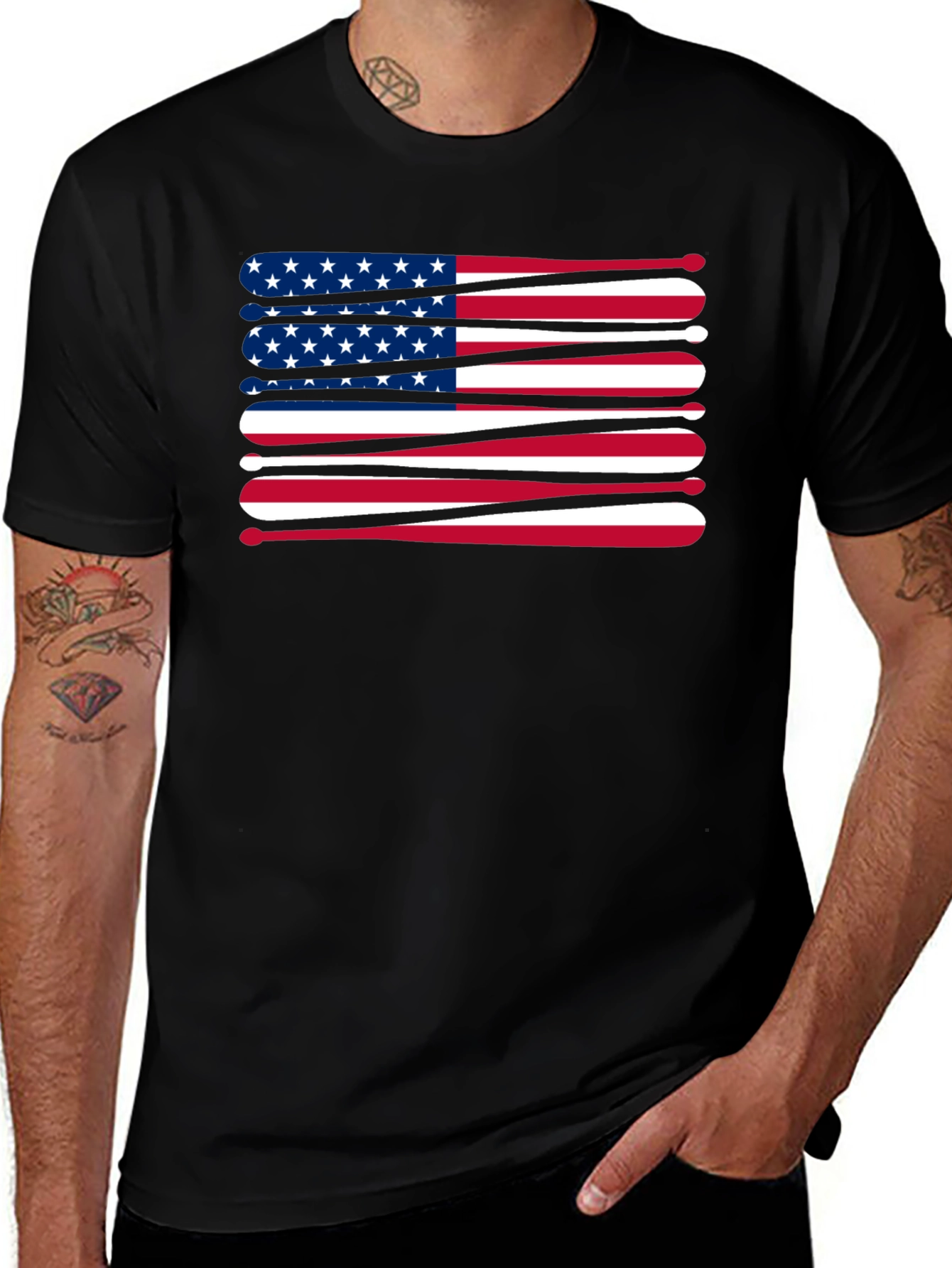 Patriotic Baseball Bats USA Flag Graphic T-Shirt