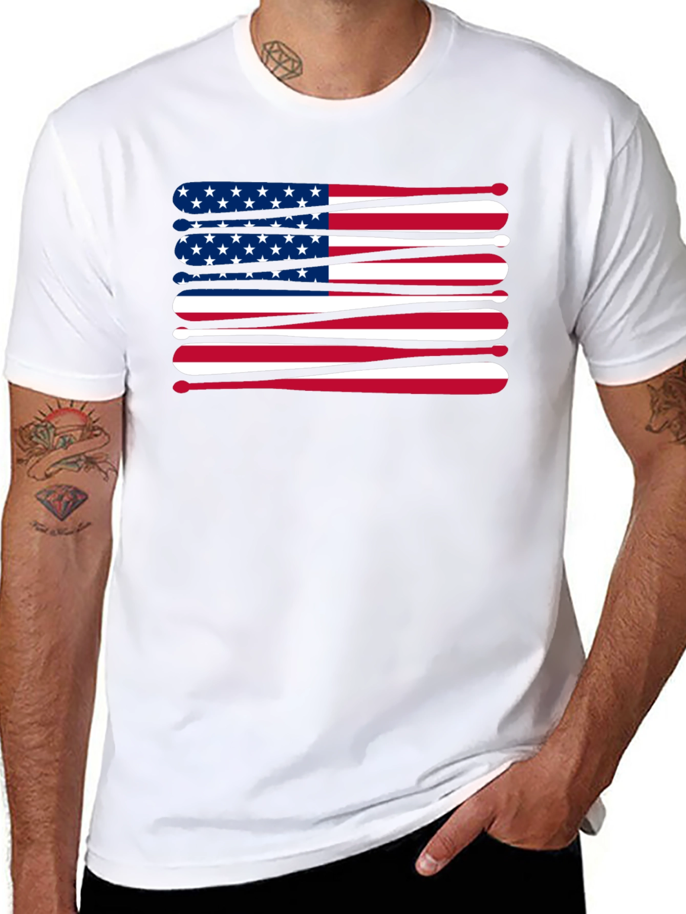 Patriotic Baseball Bats USA Flag Graphic T-Shirt