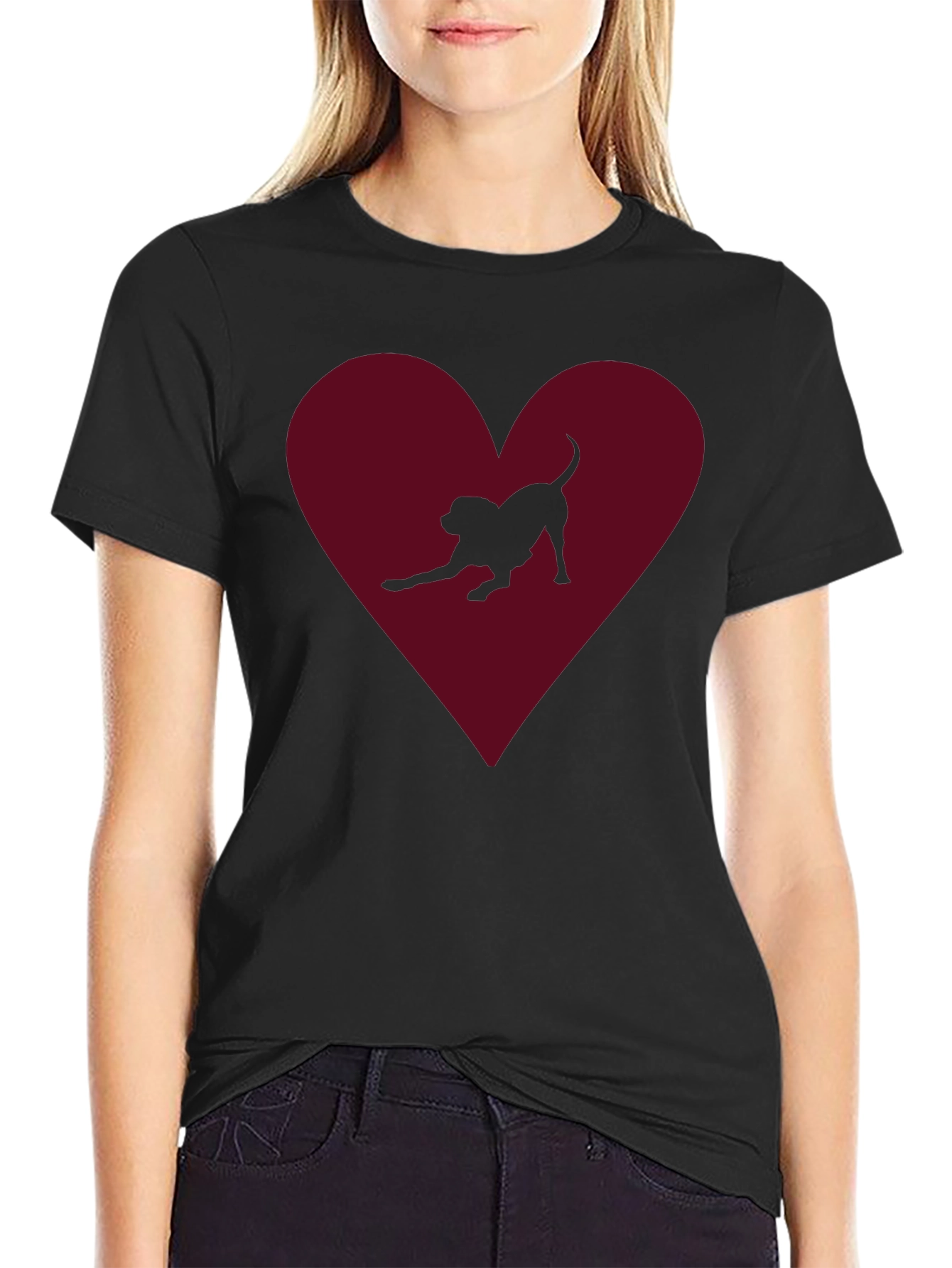 Dog Lover T-Shirt - Heart with Dog Silhouette
