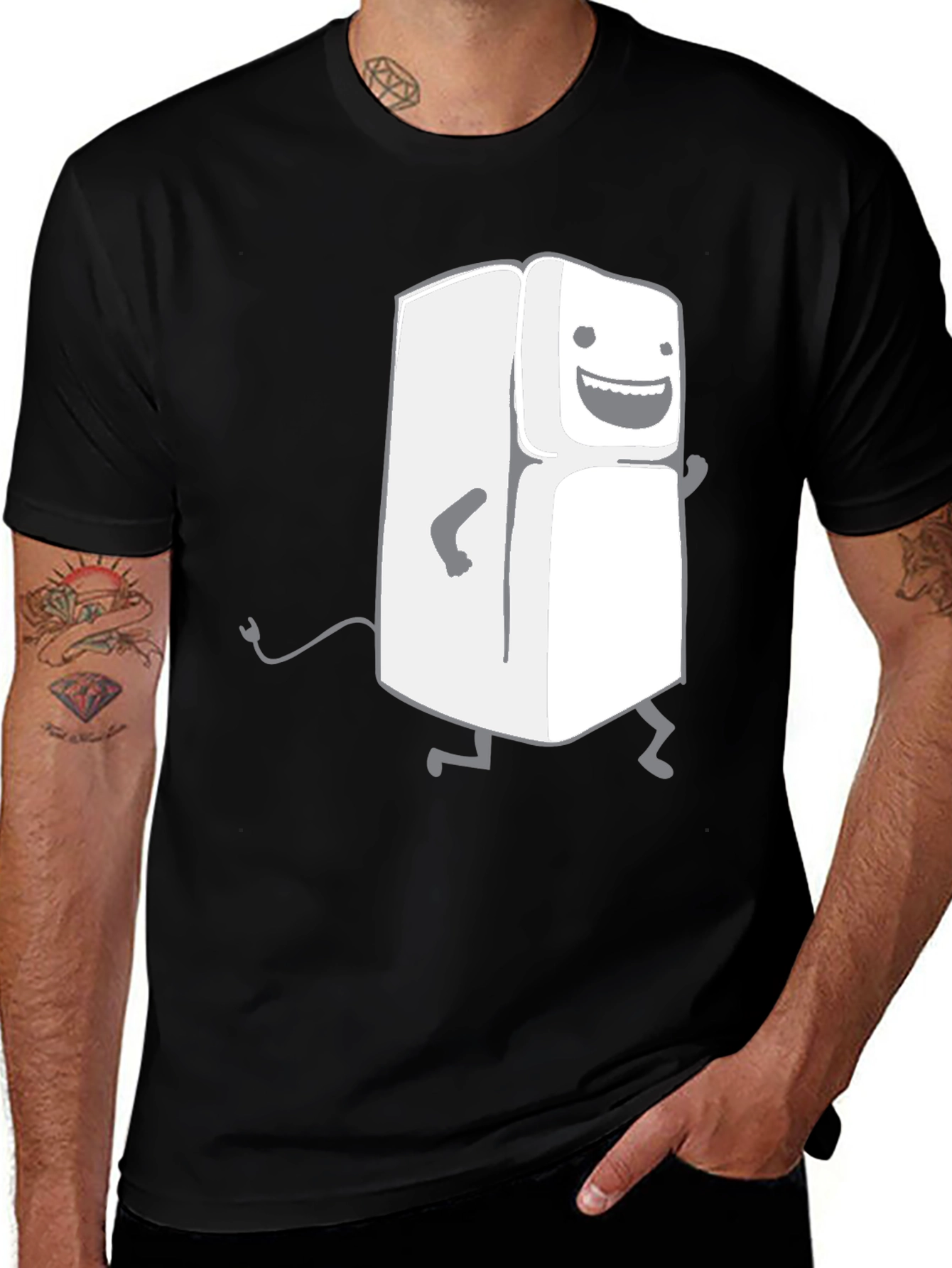 Funny Walking Fridge T-Shirt - Black Cotton Tee