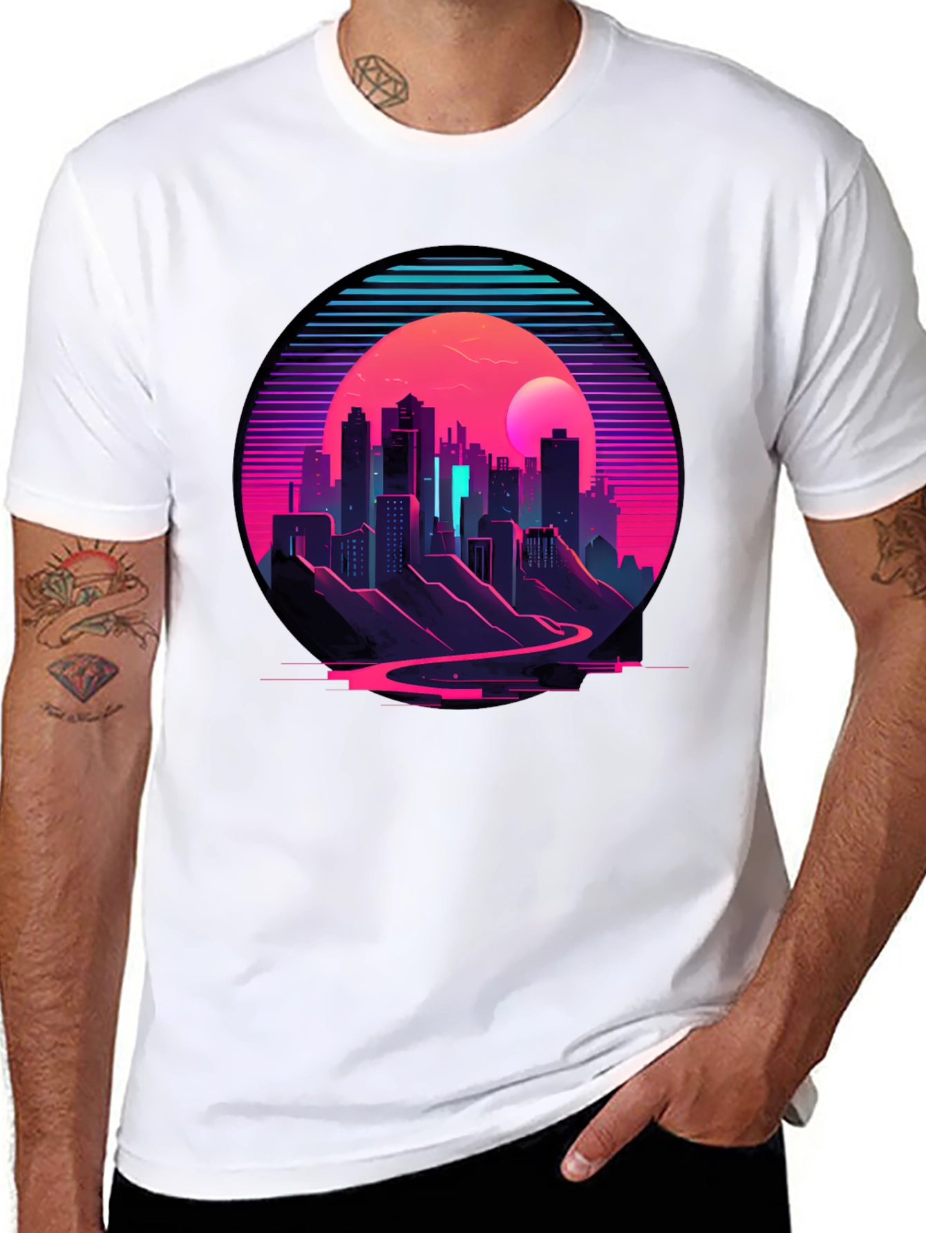 Retro Cityscape T-Shirt - Synthwave Style