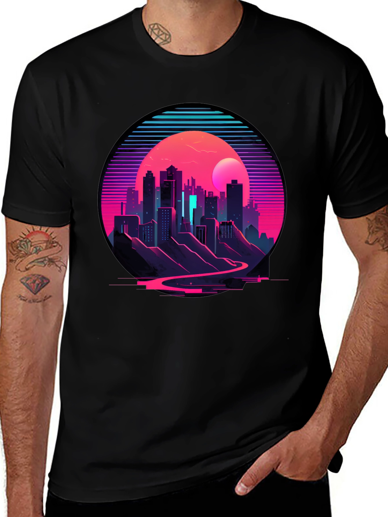 Retro Cityscape T-Shirt - Synthwave Style