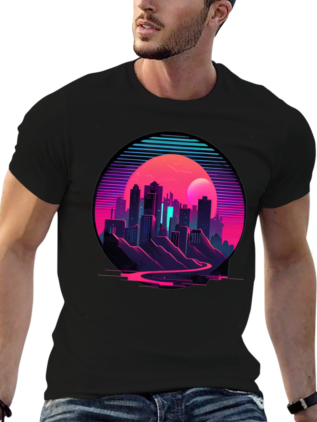 Retro Cityscape T-Shirt - Synthwave Style