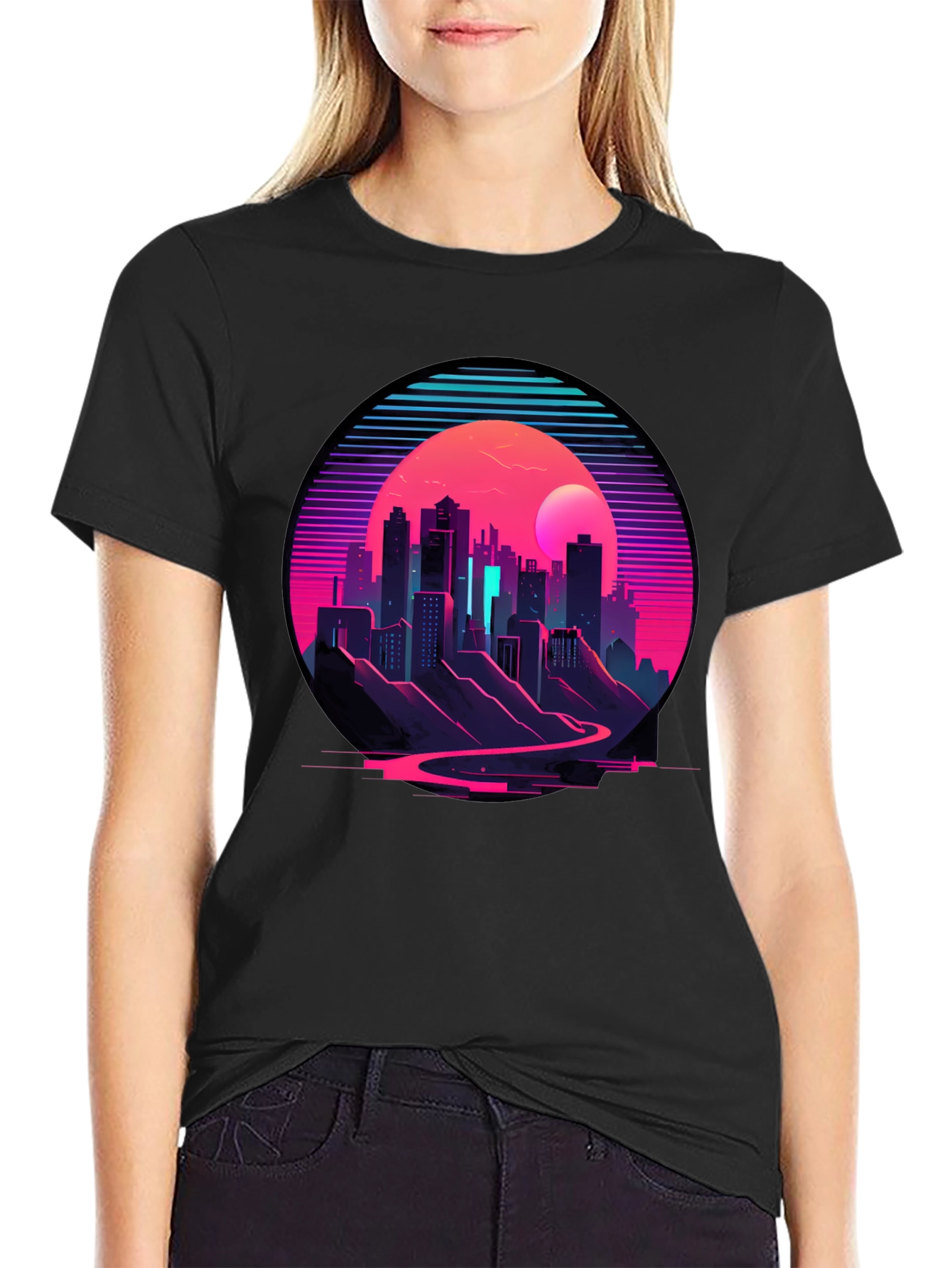 Retro Cityscape T-Shirt - Synthwave Style