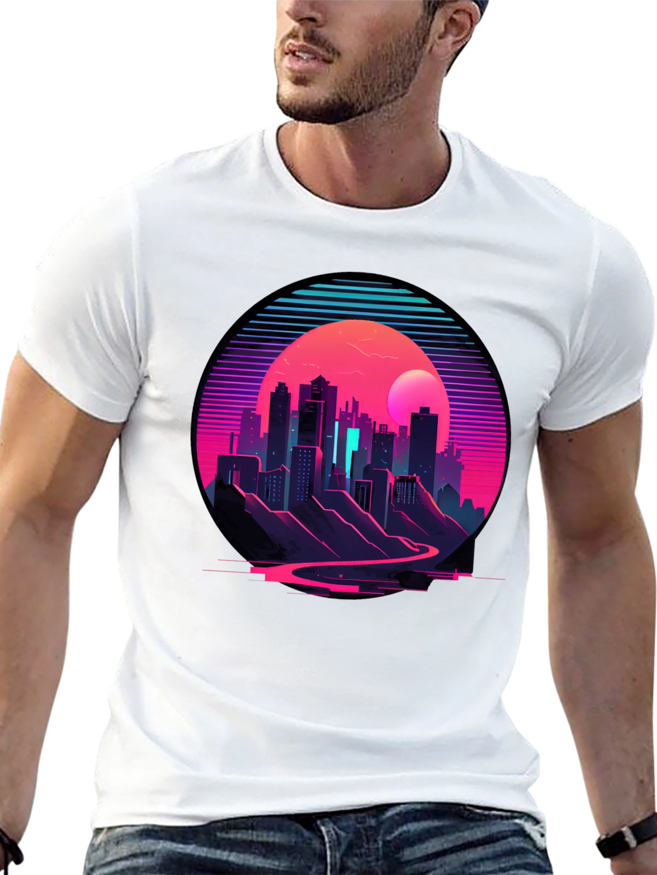 Retro Cityscape T-Shirt - Synthwave Style