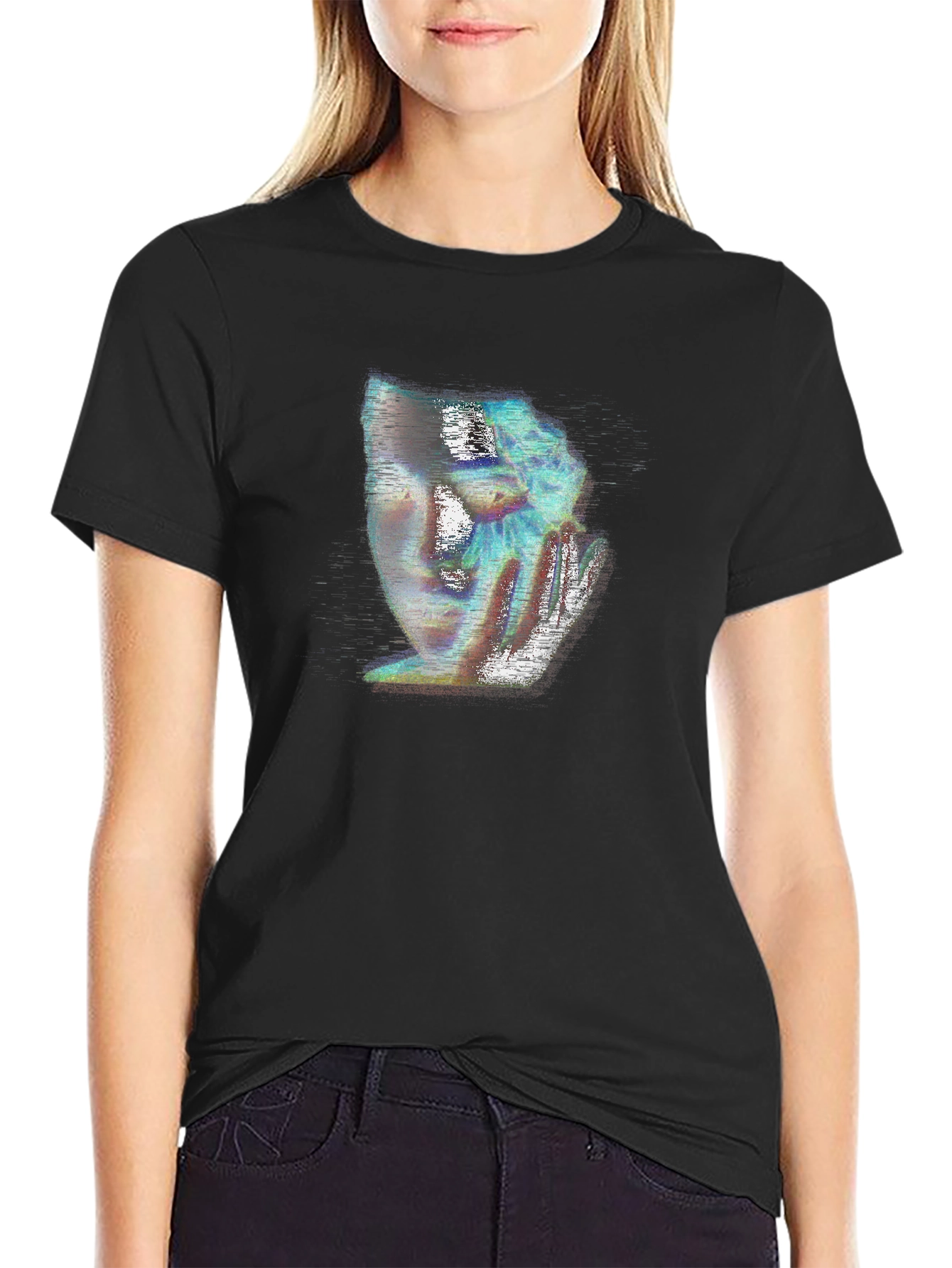 Glitch Art Graphic Tee - Unique Black T-Shirt