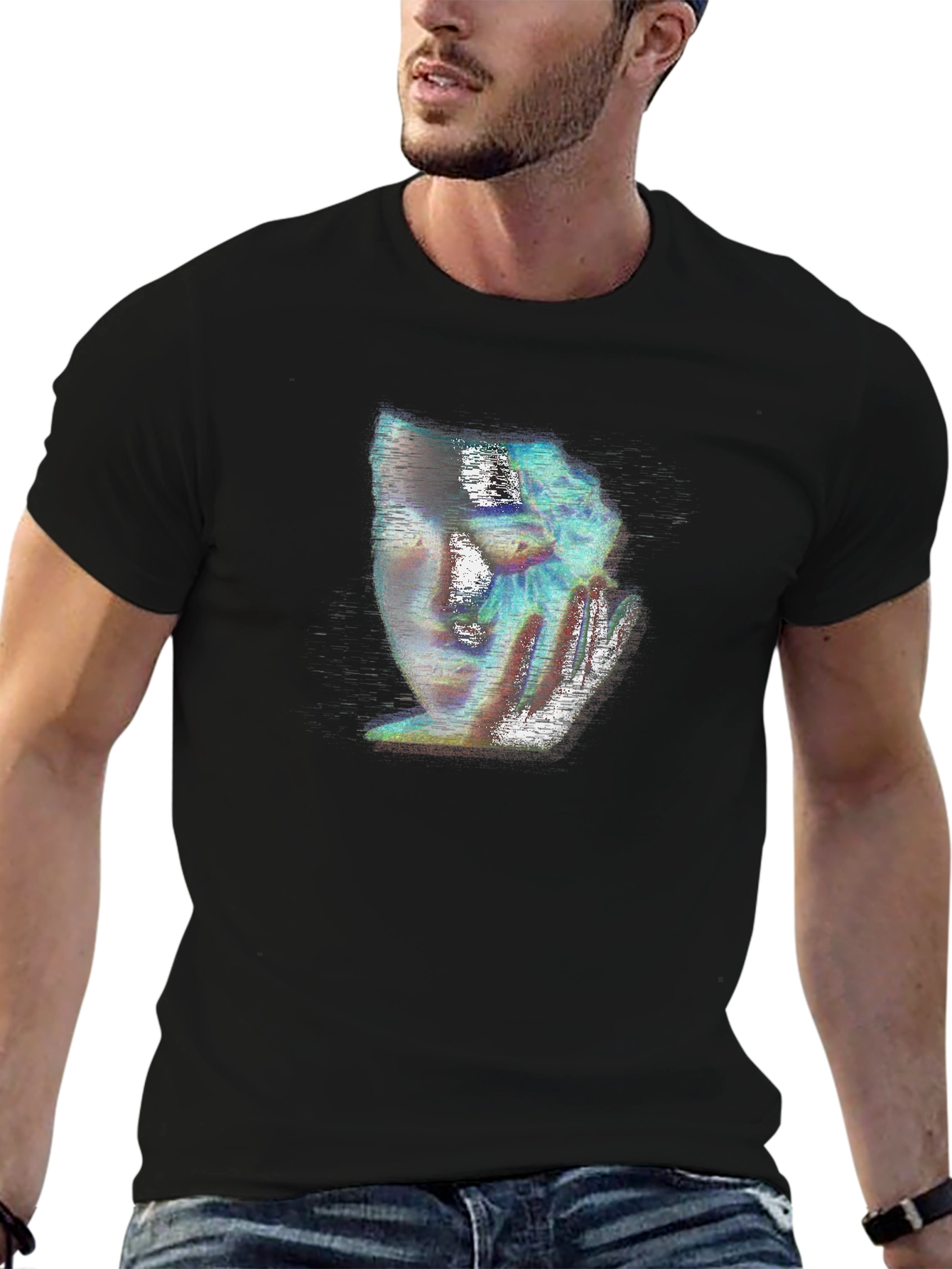 Glitch Art Graphic Tee - Unique Black T-Shirt