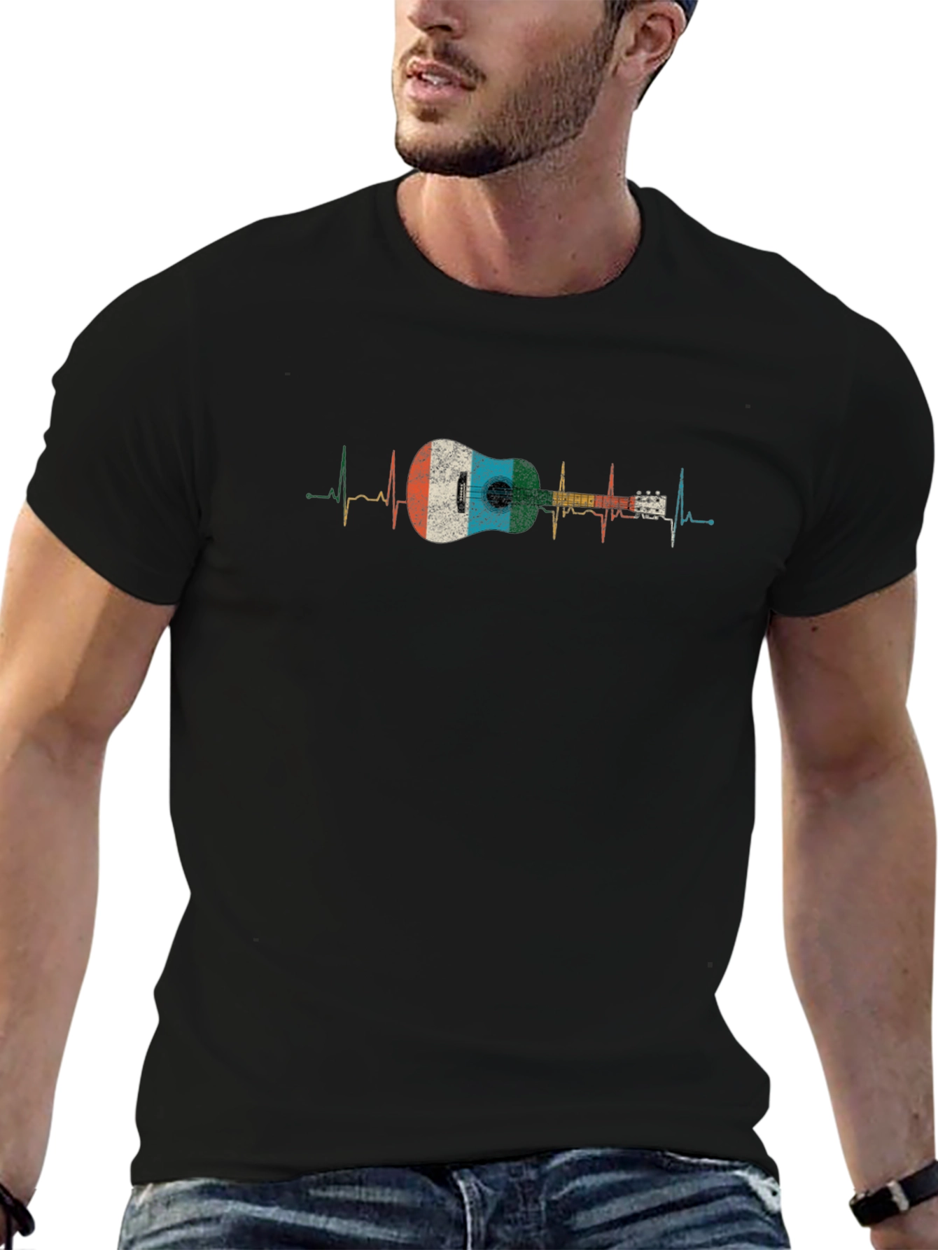Ukulele Heartbeat Black T-Shirt - Music Lover Gift