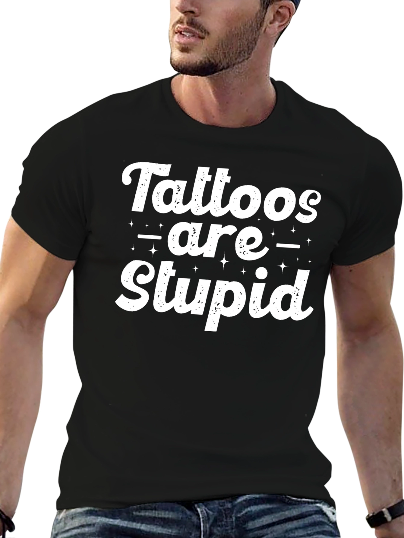Tattoos are Stupid Sarcastic Graphic Tee - Black T-Shirt