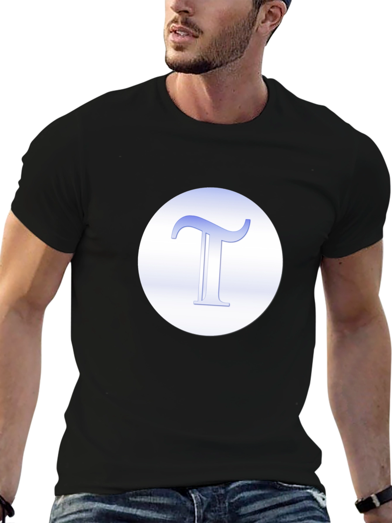 Black T-Shirt with Blue Letter Graphic