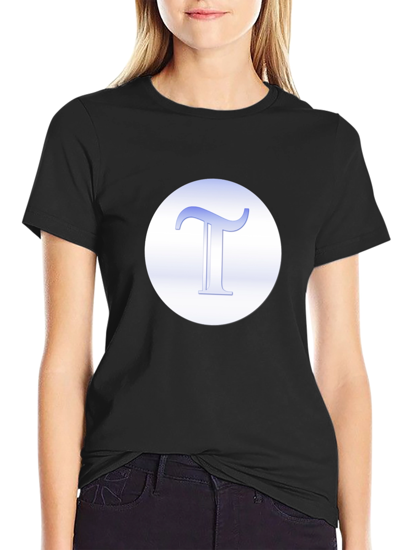 Black T-Shirt with Blue Letter Graphic