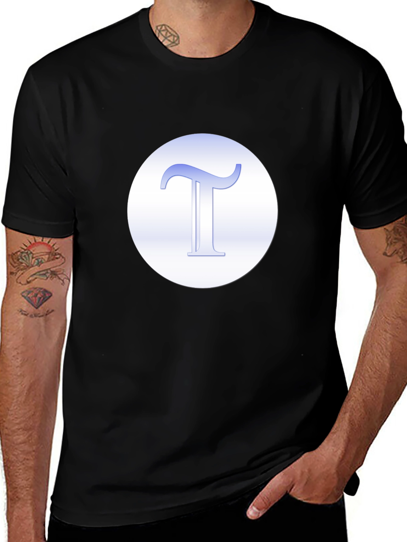 Black T-Shirt with Blue Letter Graphic