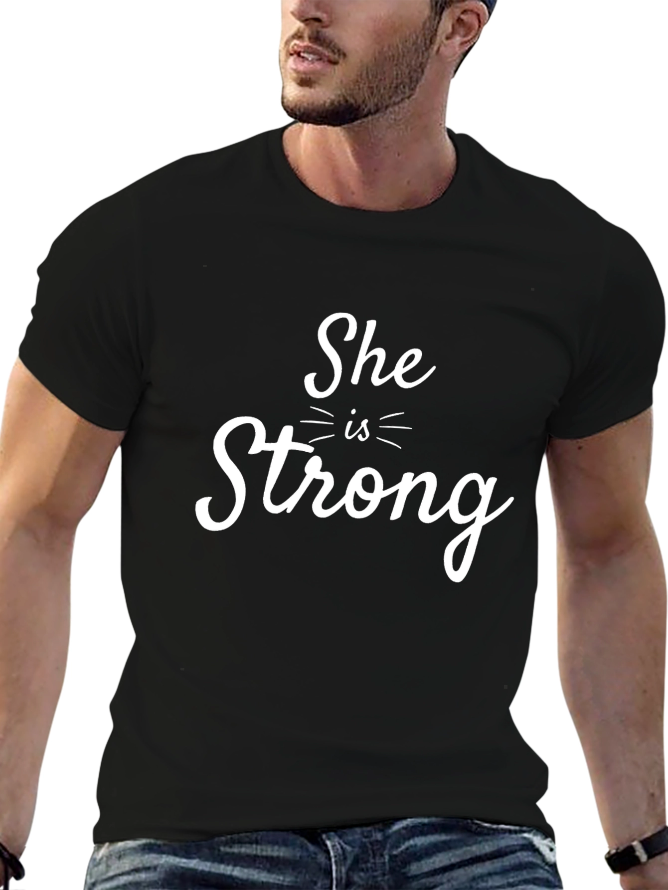 She Is Strong Graphic Tee - Black Cotton T-Shirt