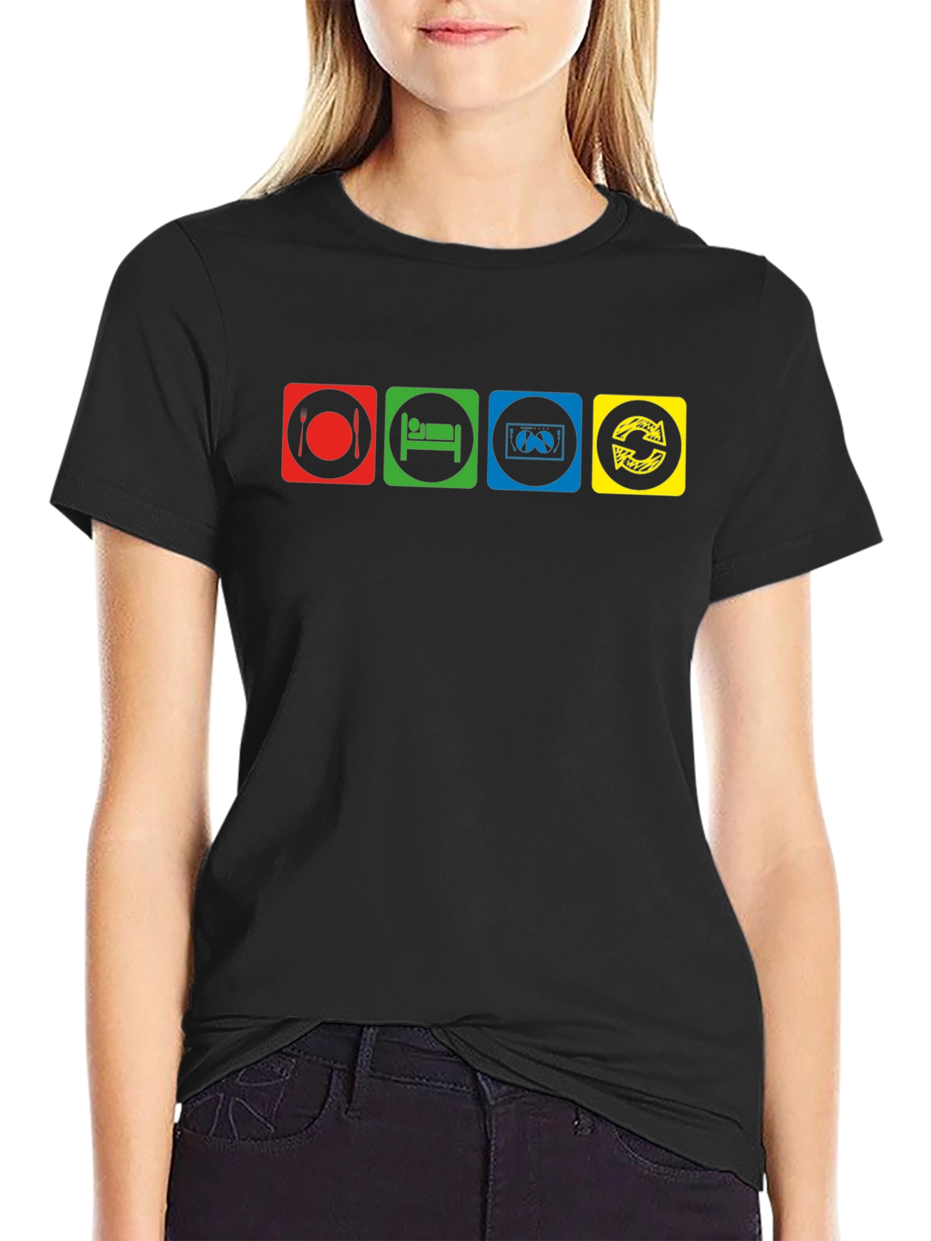 Eat Sleep Code Repeat Black Graphic T-Shirt
