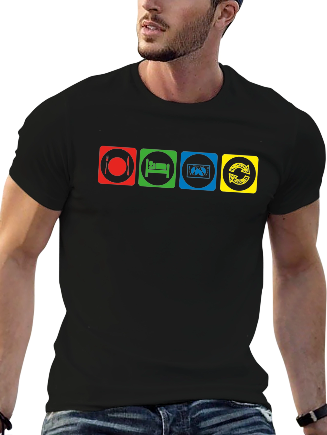 Eat Sleep Code Repeat Black Graphic T-Shirt