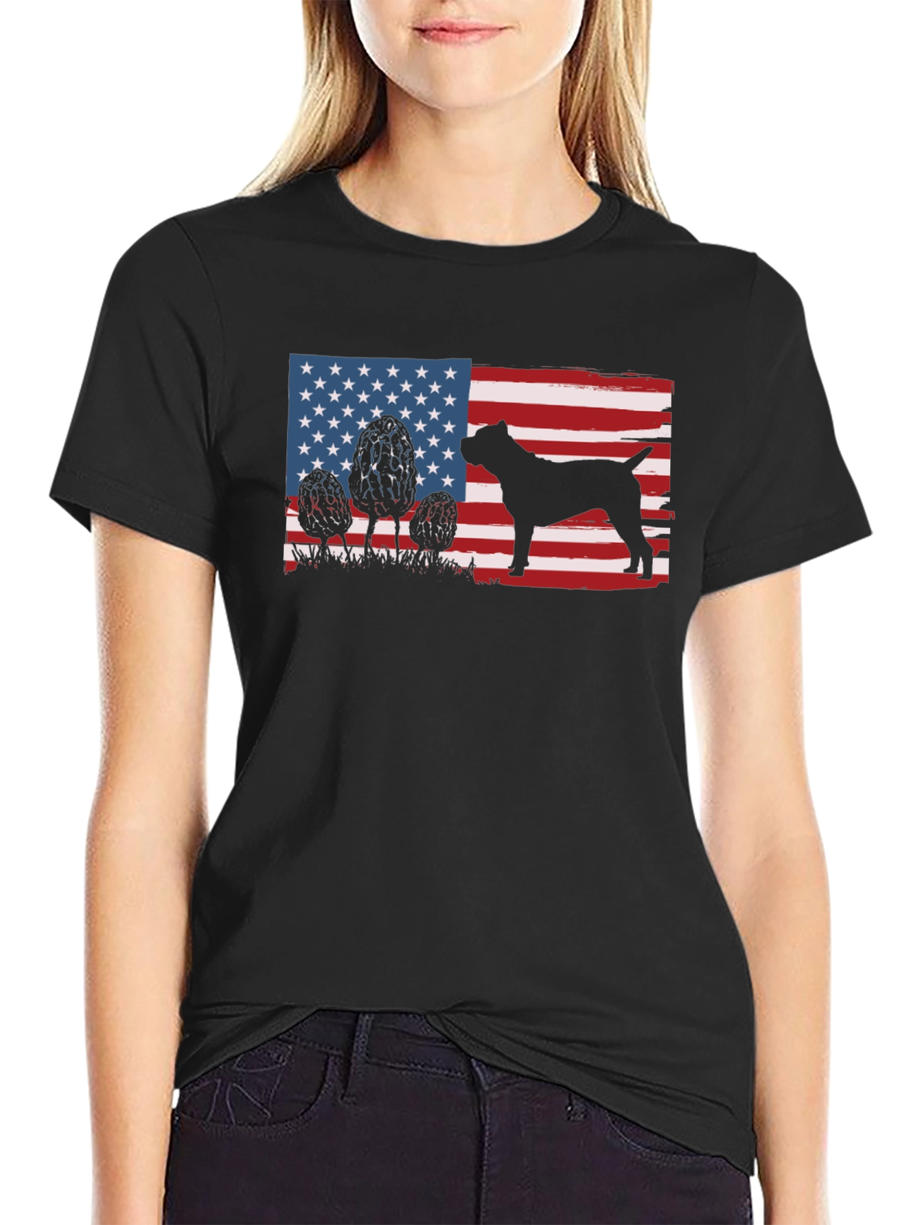 American Flag Dog Silhouette T-Shirt
