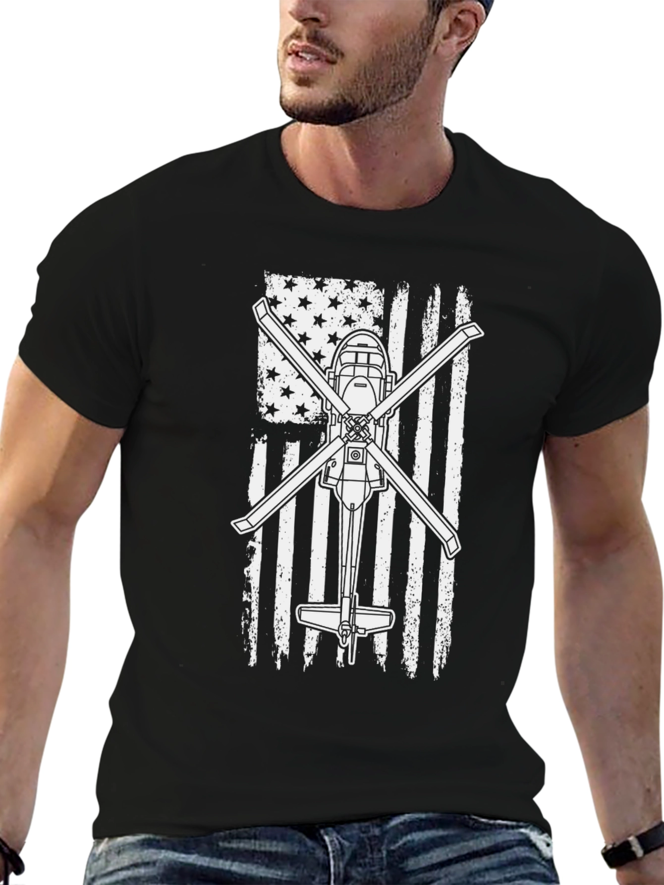 Helicopter American Flag Graphic Tee