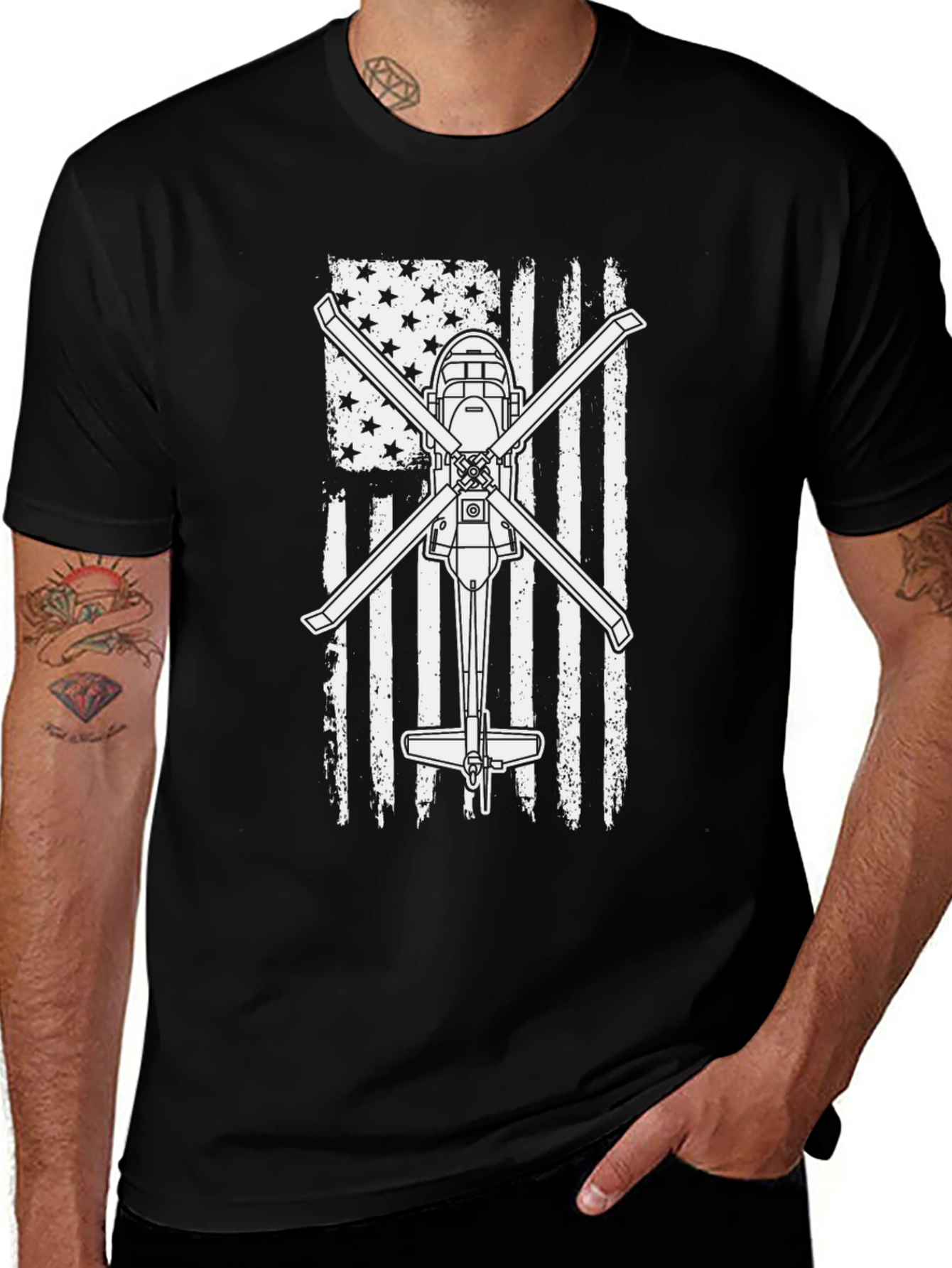 Helicopter American Flag Graphic Tee