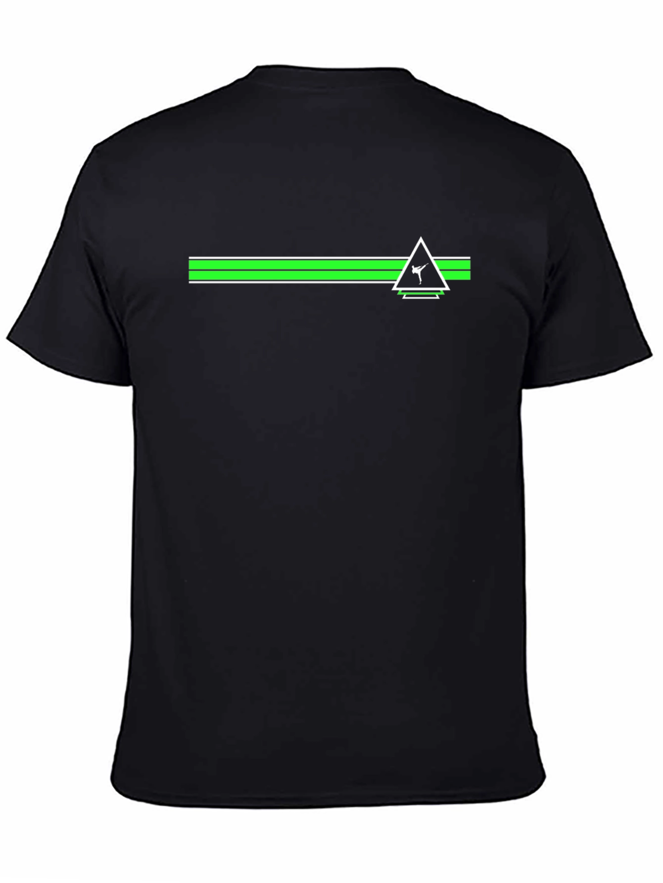 Black Tee with Green Stripe and Triangle Graphic