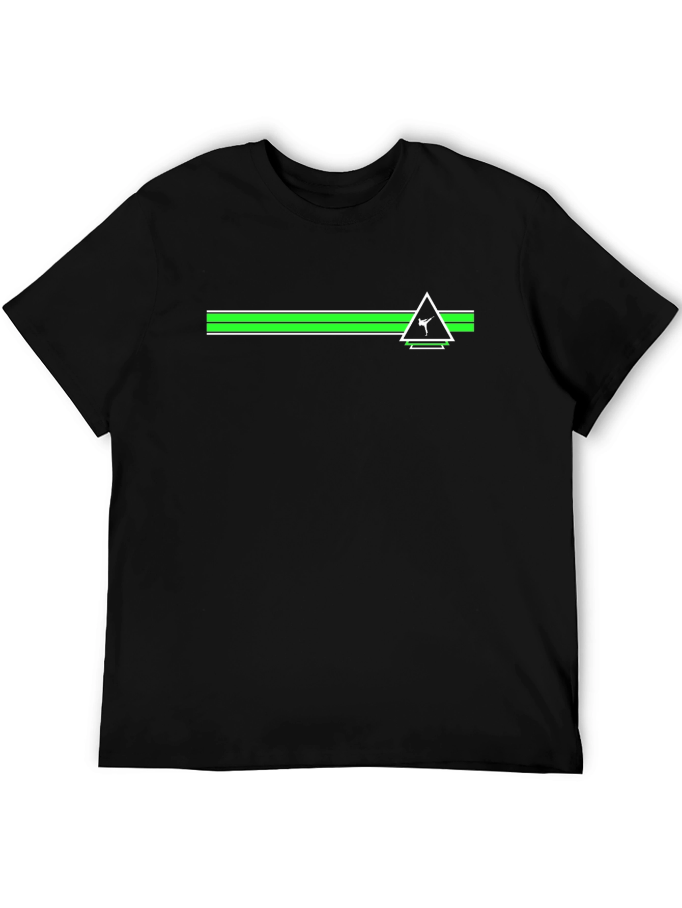 Black Tee with Green Stripe and Triangle Graphic