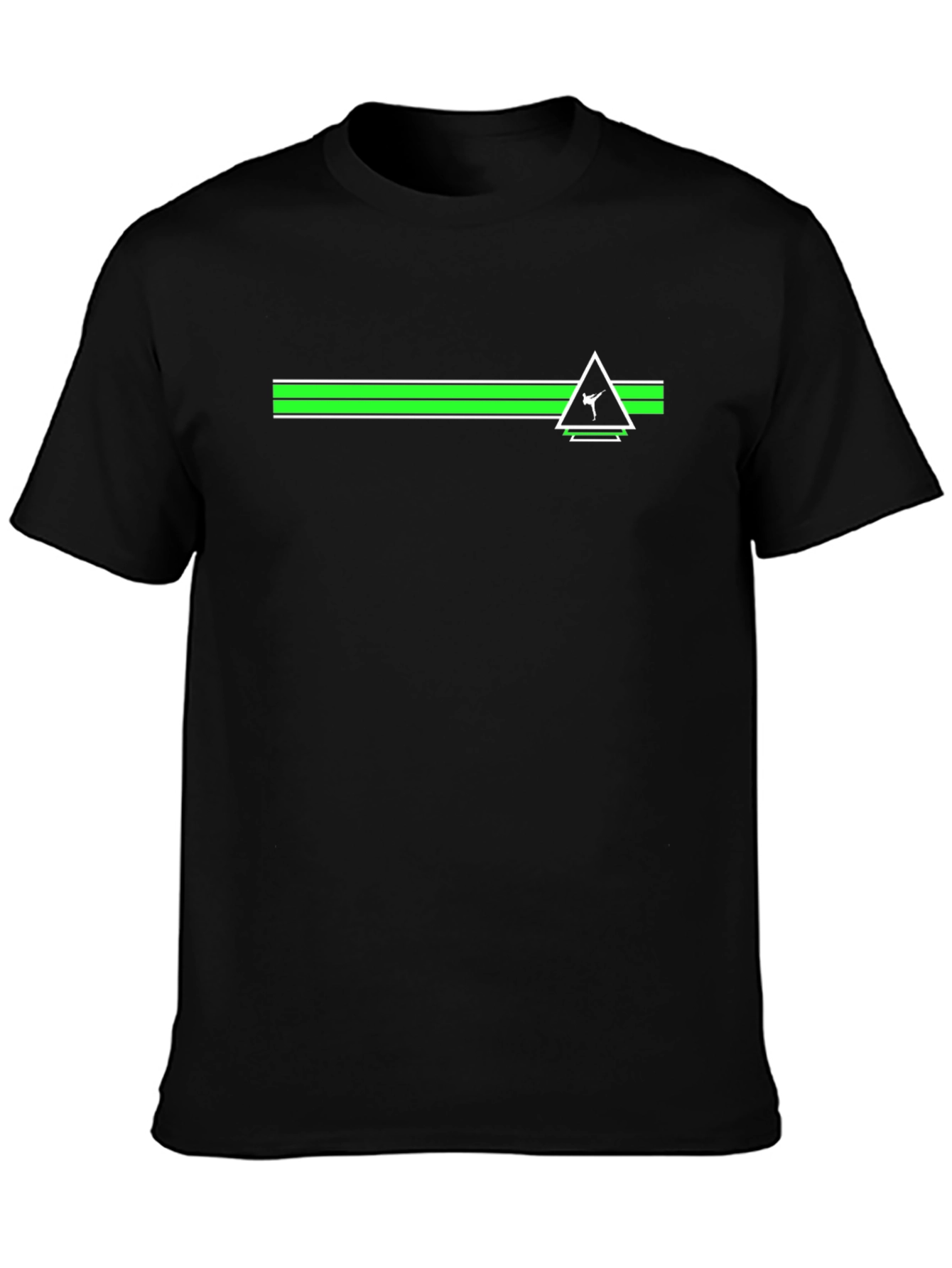 Black Tee with Green Stripe and Triangle Graphic